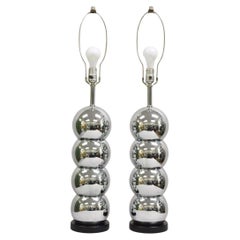 George Kovacs Mid Century Modern Chrome 4 Stacked Ball Table Lamps - a Pair
