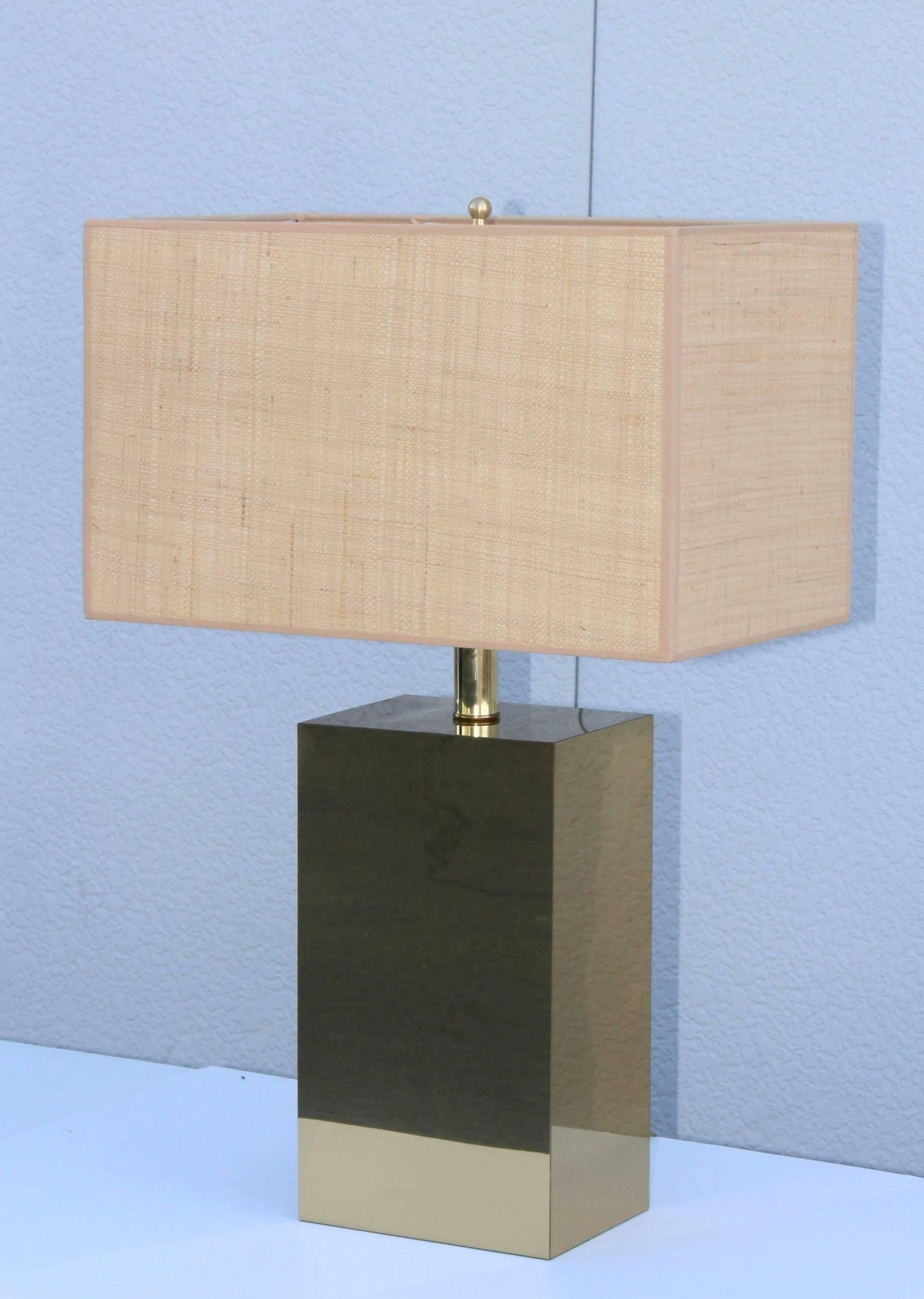 1970s modernist mirrored brass table lamp by George Kovacs.

Height to light socket 20'' 

Shade for photography only.