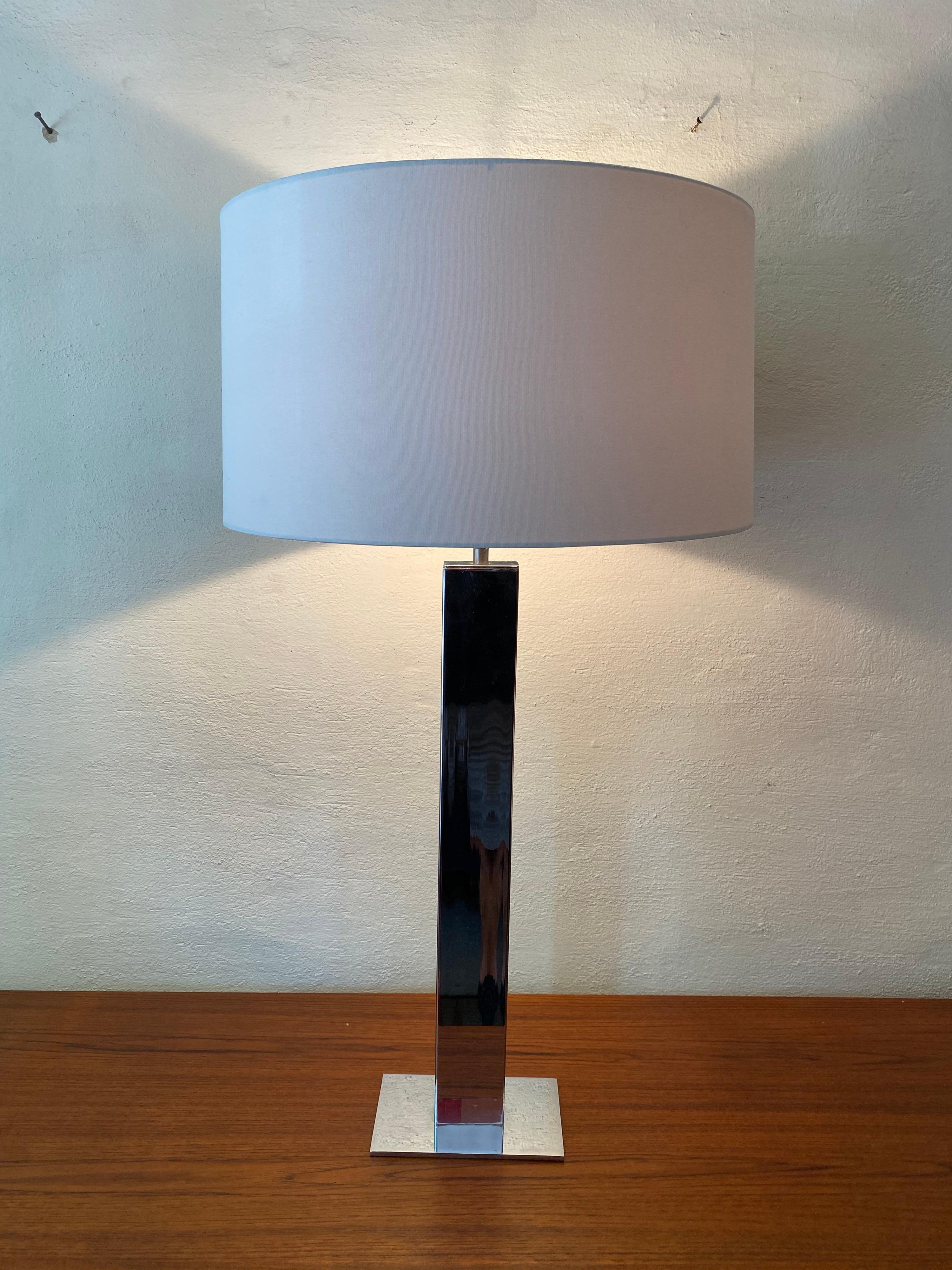 George Kovacs Skyscraper Chrome Table Lamp. Original Chrome Finish is in very nice condition. Replacement Shade included. Tall and Simple! Chrome Base is 24