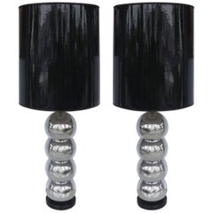 Vintage George Kovacs Stacked Ball Table Lamps with Gloss Shades, Pair