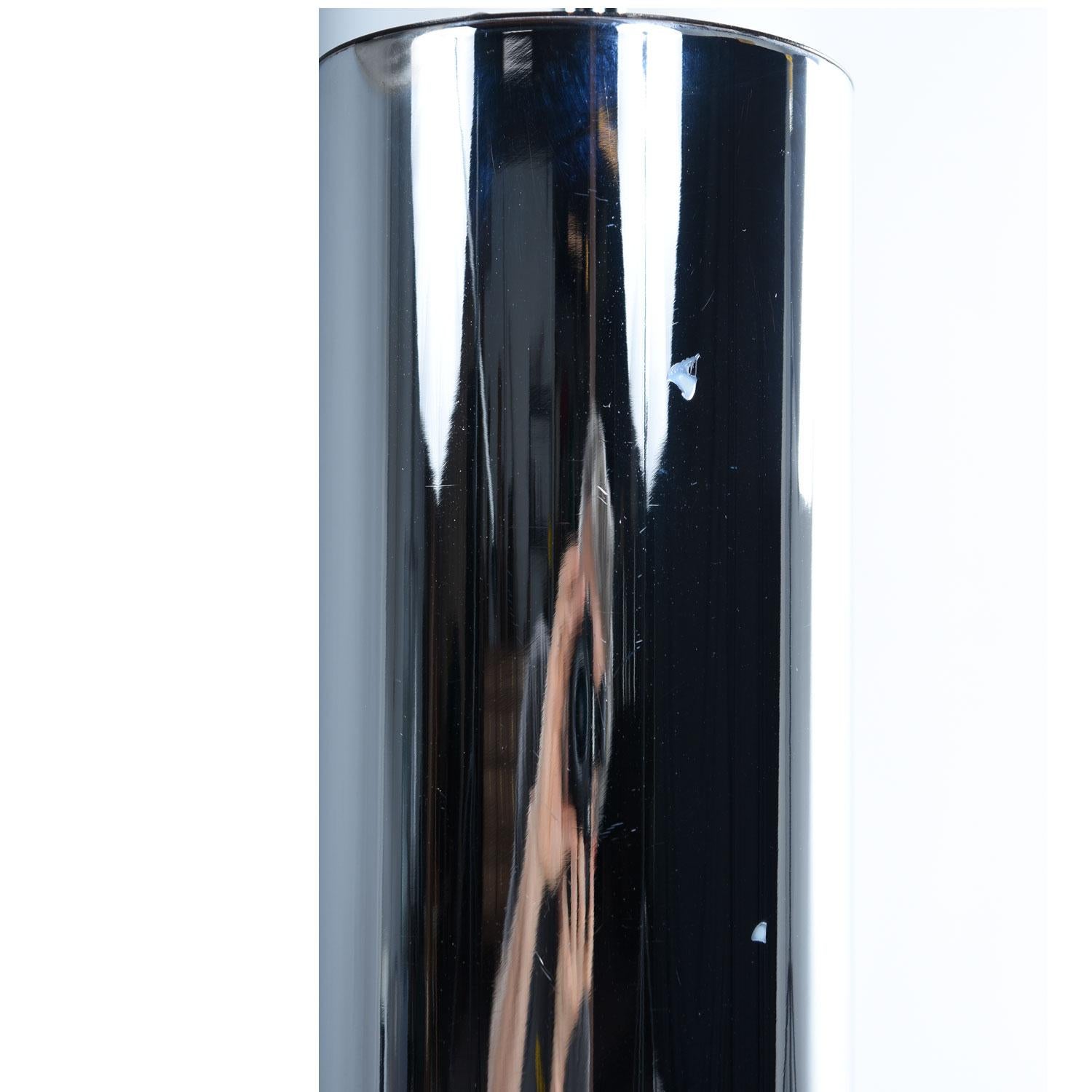Italian George Kovacs Style Minimalist 1970s Chrome Cylinder Table Lamps with Shades