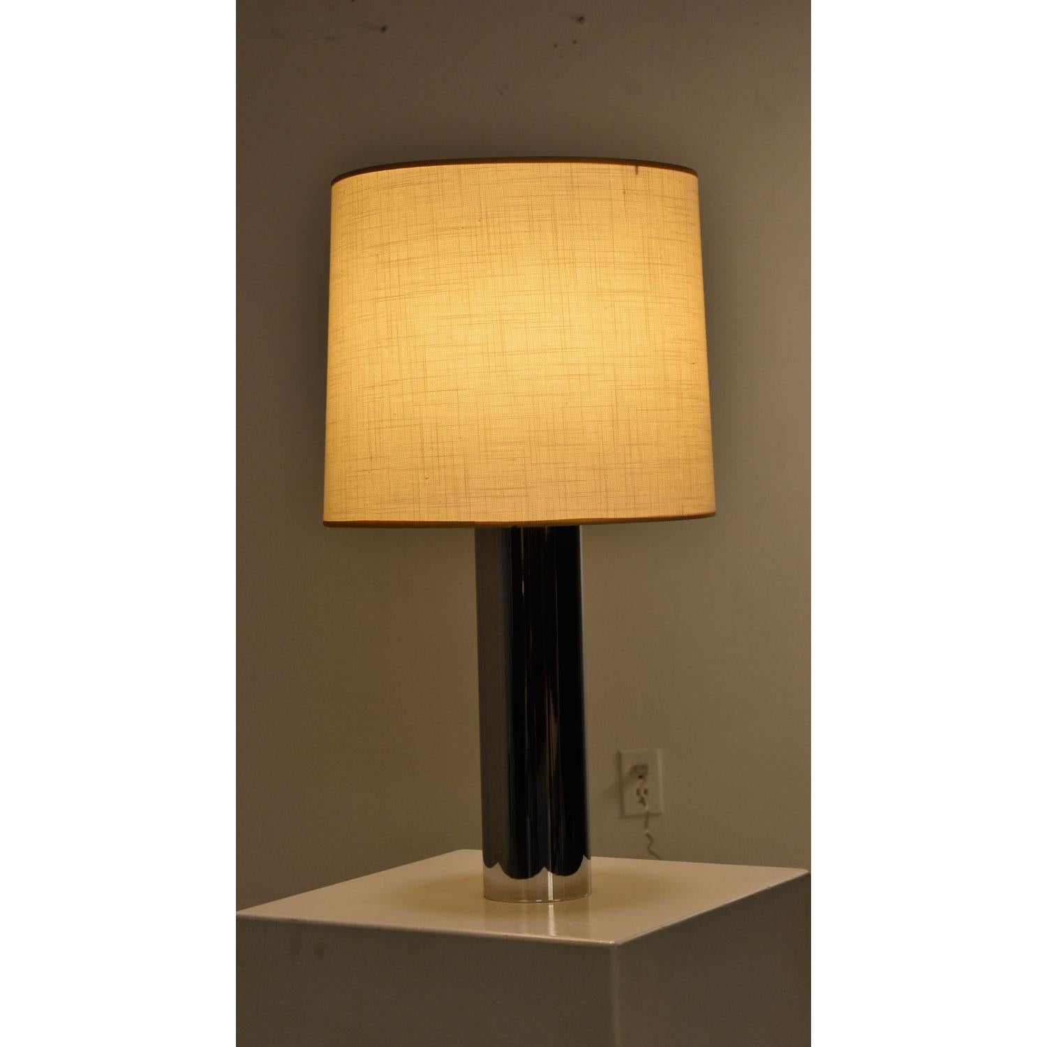 George Kovacs Style Minimalist 1970s Chrome Cylinder Table Lamps With Shades For Sale At 1stdibs