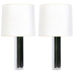 George Kovacs Style Minimalist 1970s Chrome Cylinder Table Lamps with Shades