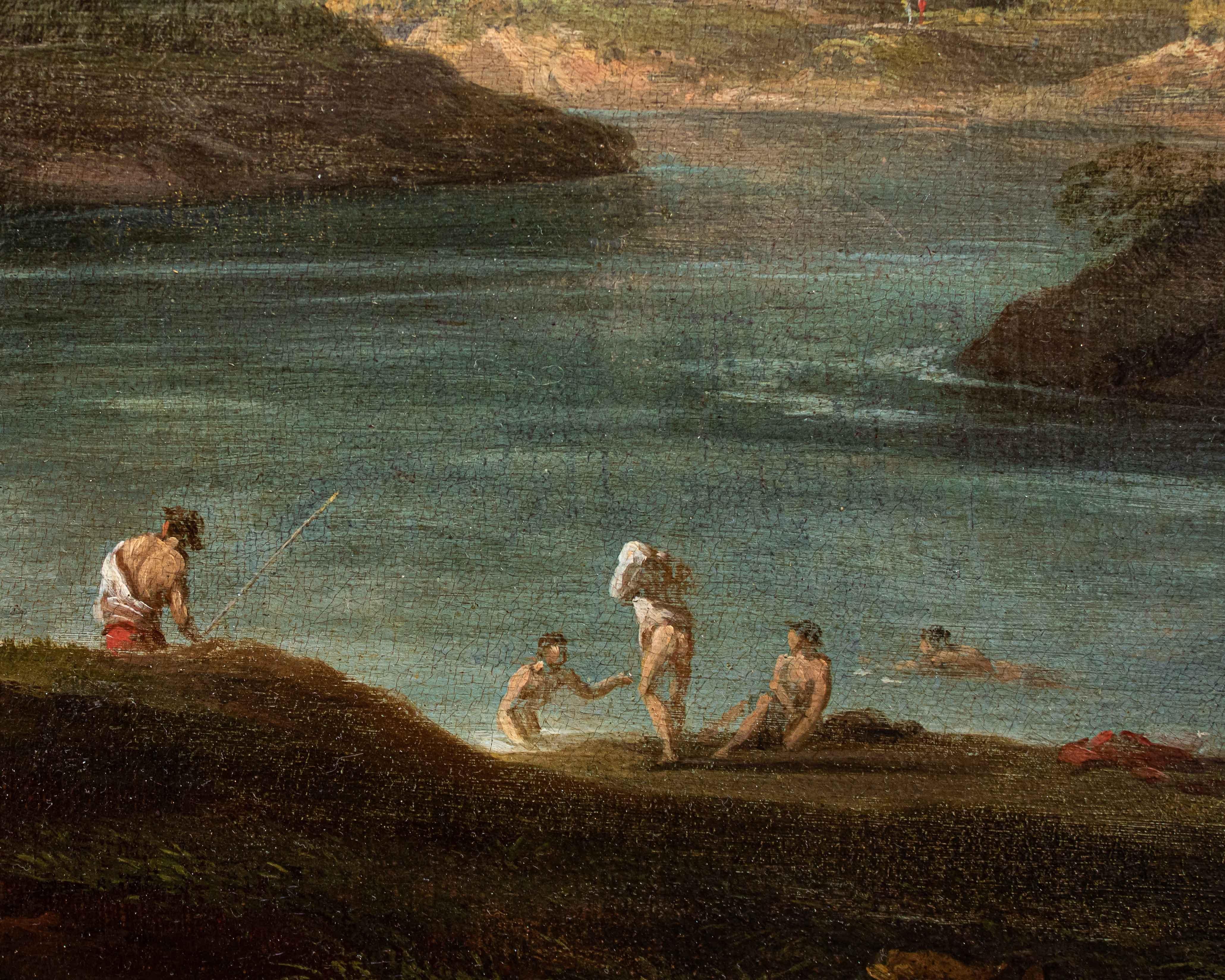 Huilé Peinture à l'huile sur toile de George Lambert du 18ème siècle représentant un paysage bucolique en vente