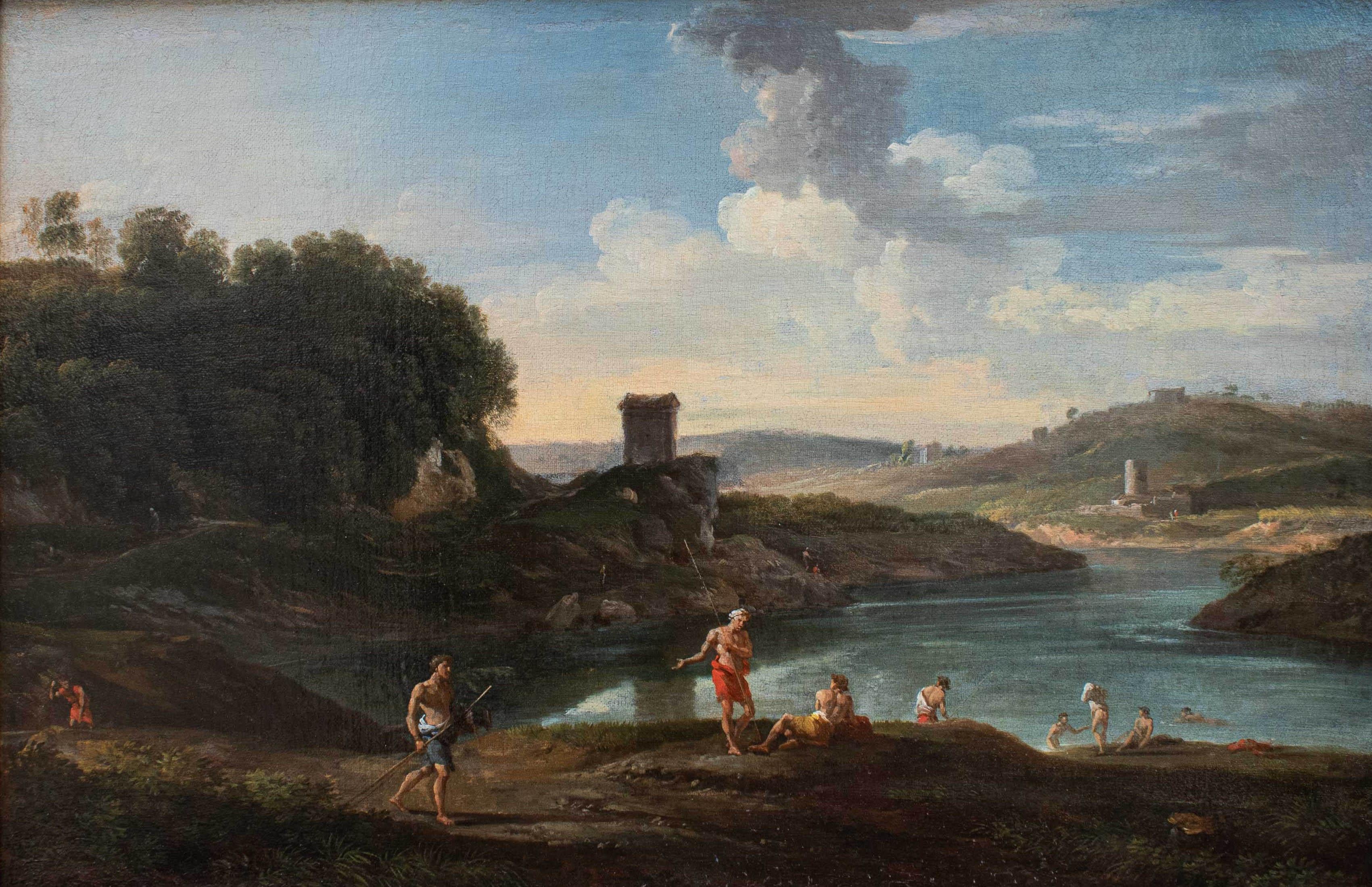 George Lambert 18th Century Bucolic Landscape View Painting Oil on Canvas In Good Condition For Sale In Milan, IT