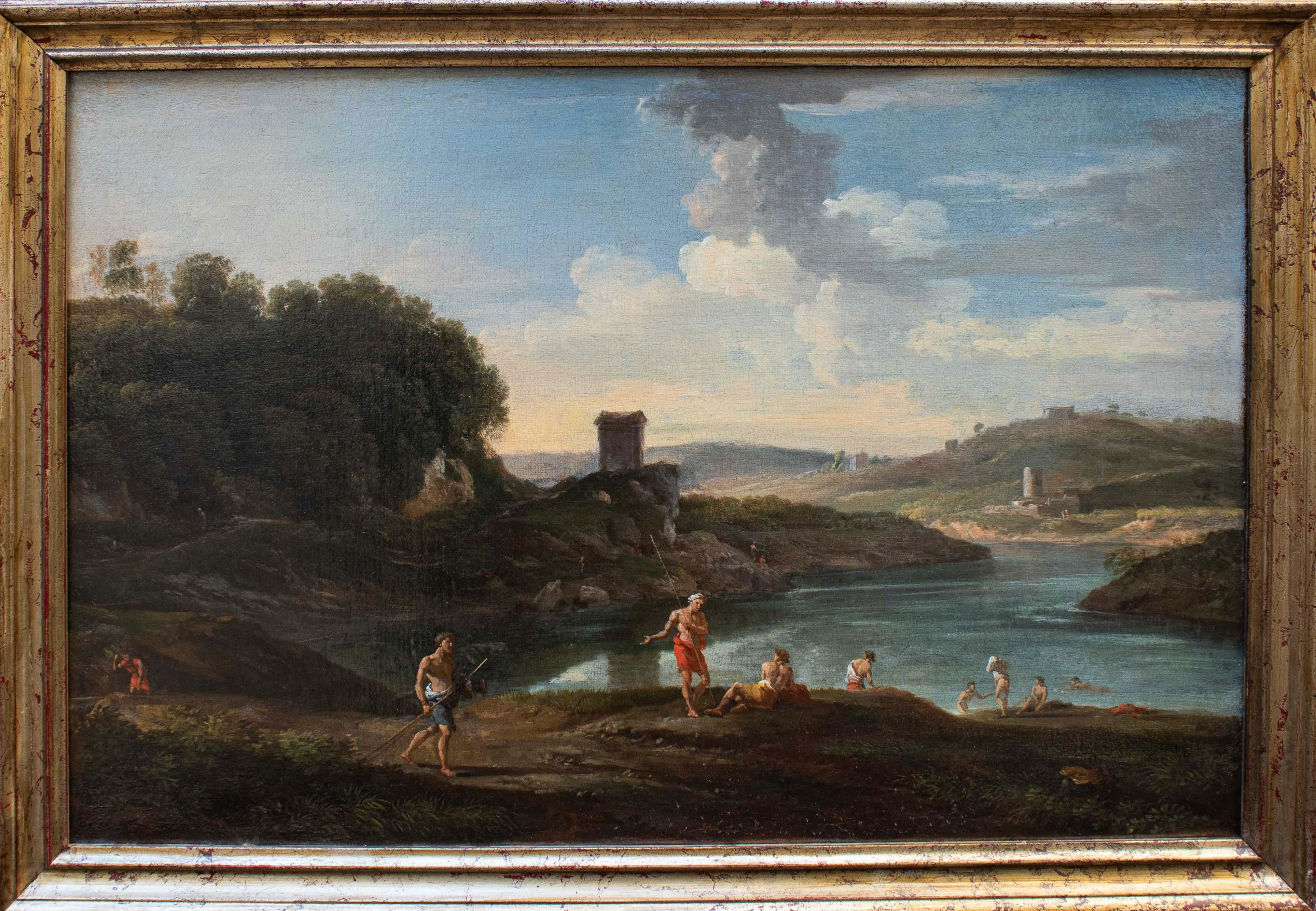 George Lambert 18th Century Bucolic Landscape View Painting Oil on Canvas For Sale 1