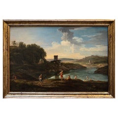 George Lambert 18th Century Bucolic Landscape View Painting Oil on Canvas