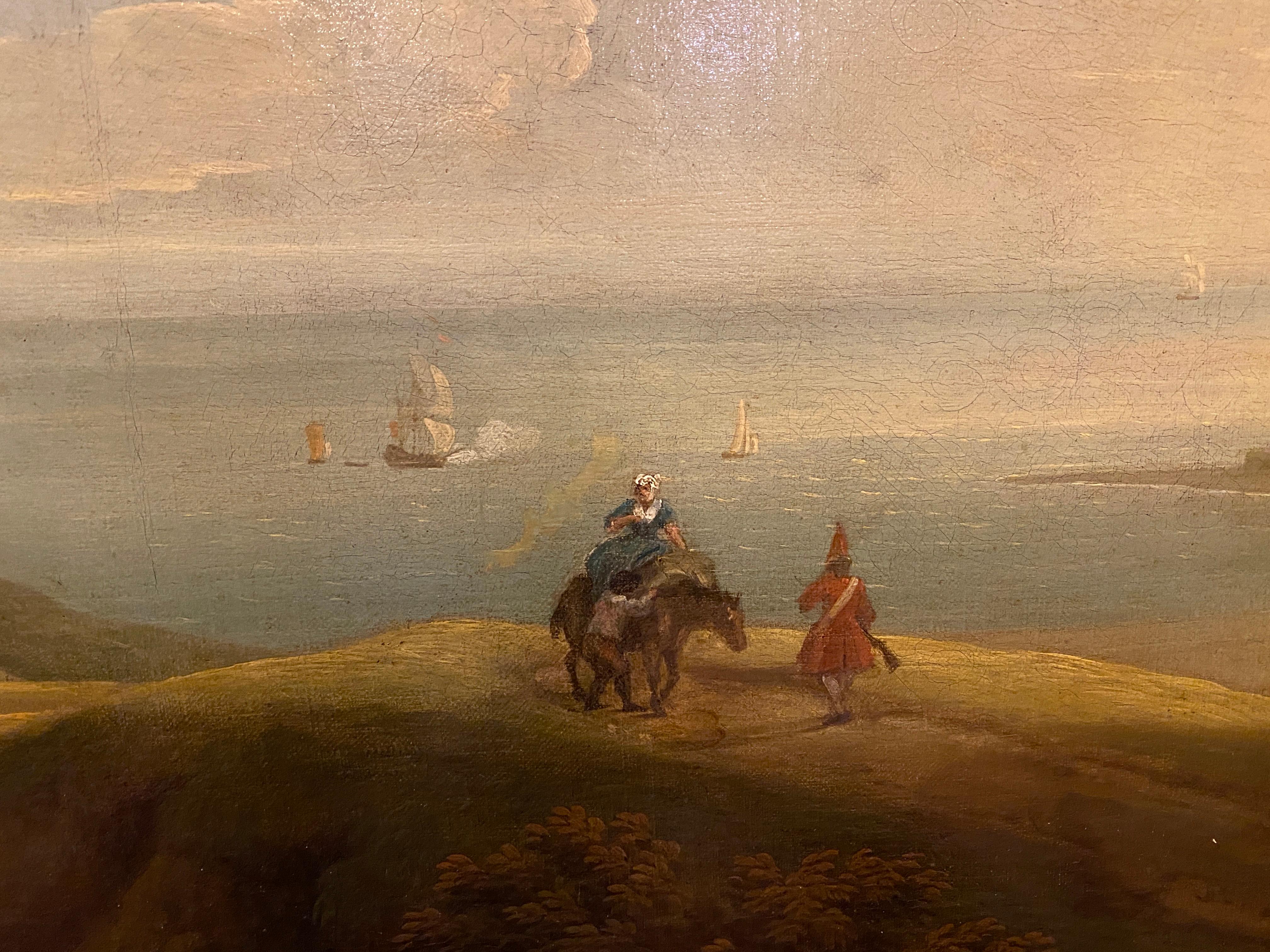 Breathtaking 18th Century Oil Painting Landscape - View of Dover Castle & Bay - Brown Figurative Painting by George Lambert