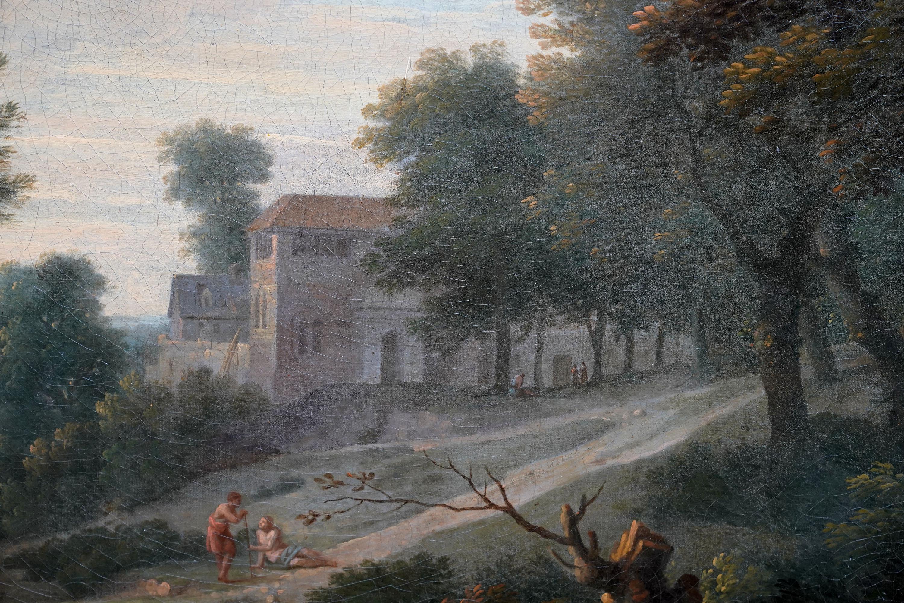 Manor House with Cottages - British 18thC Old Master art oil painting VG prov. For Sale 1