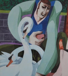 George Large, Feeding the swans, Cubist art