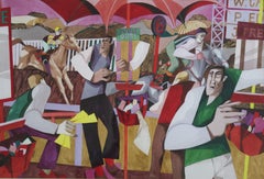 Vintage George Large, Horse racing, Cubist art