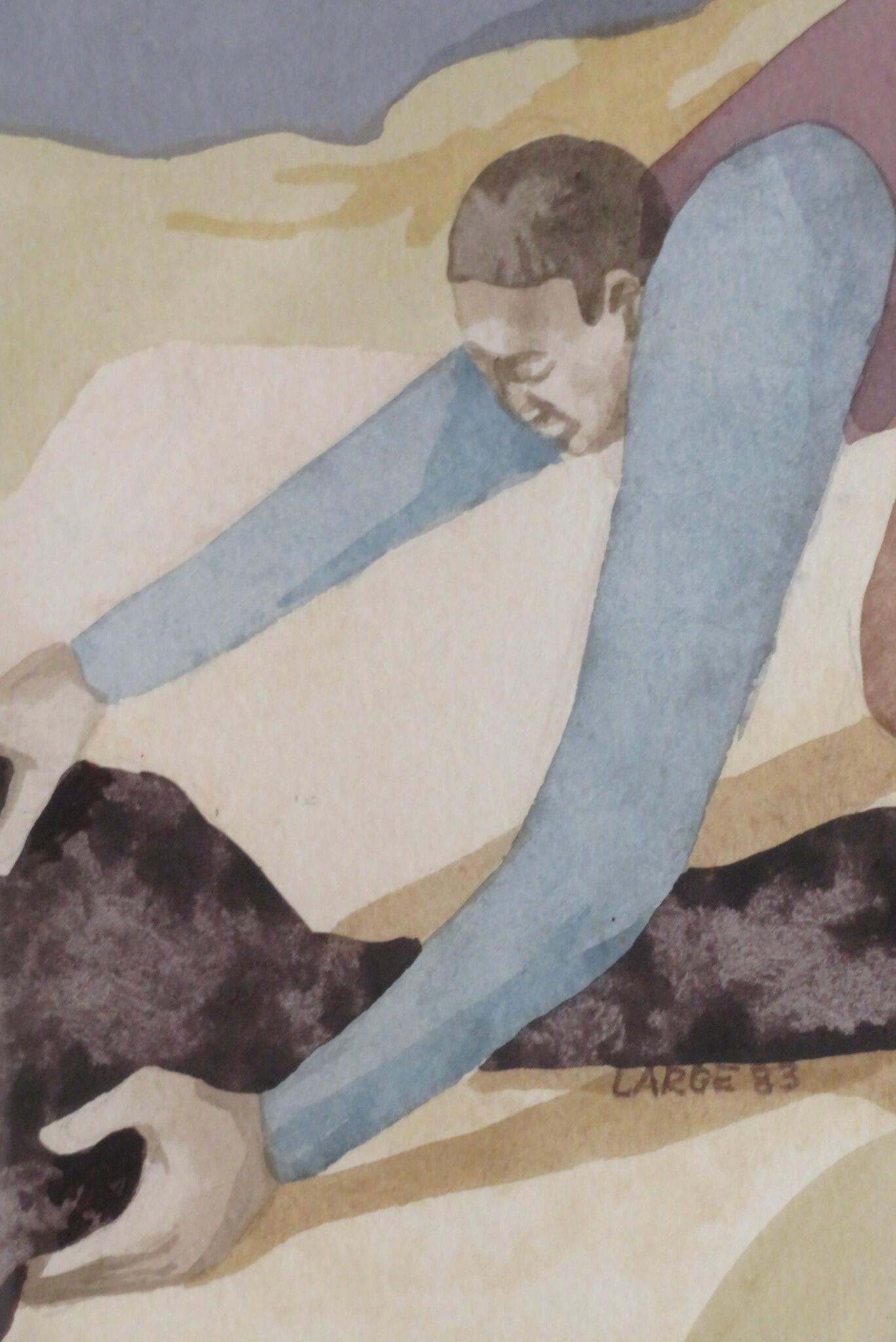 ACUARELA ORIGINAL CUBISTA inglesa de George Large RI (1936-) 'BEACHCOMBERS' 5