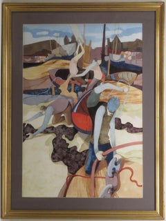 ACUARELA ORIGINAL CUBISTA inglesa de George Large RI (1936-) 'BEACHCOMBERS'