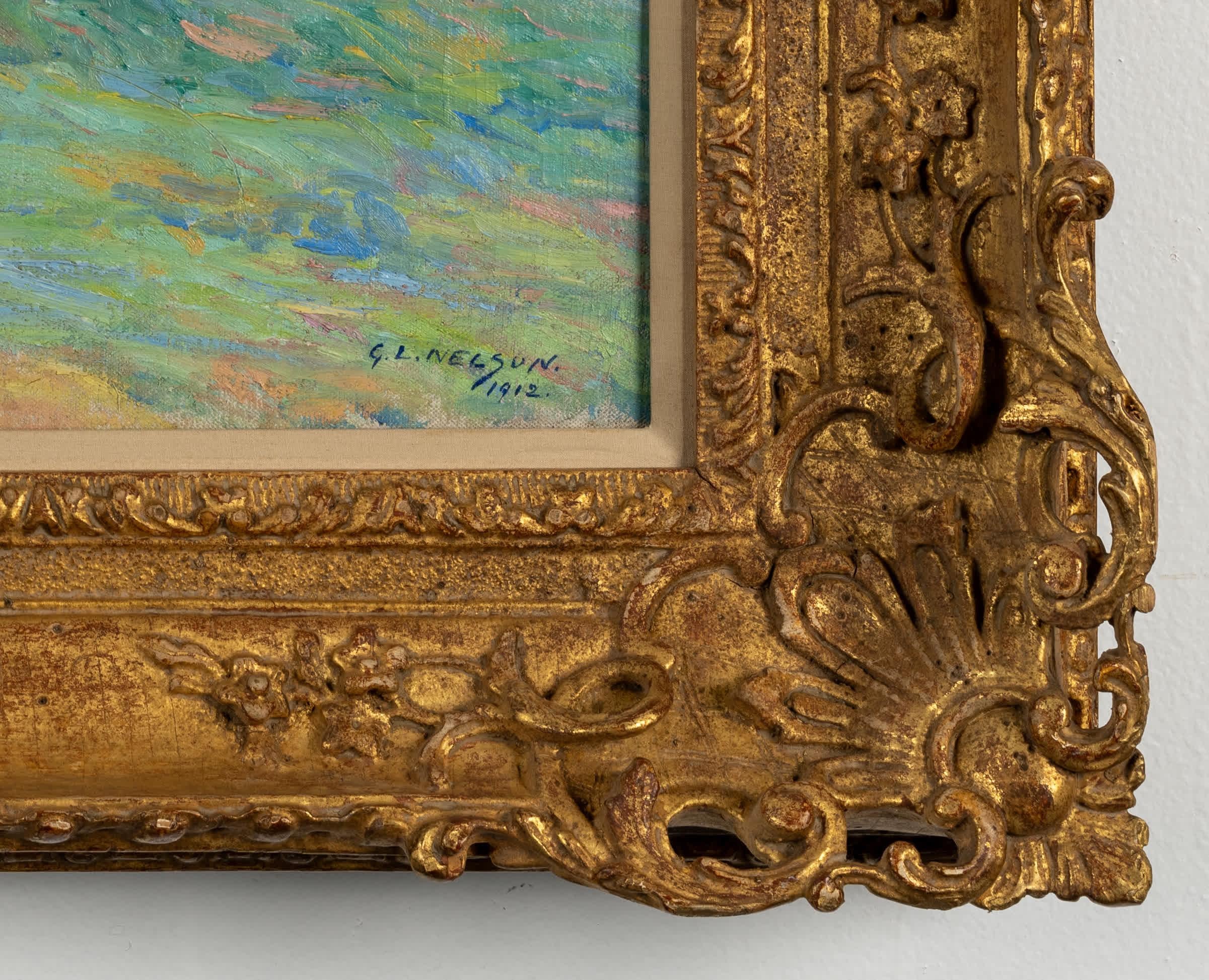 George Laurence Nelson
Estadounidense, 1887-1978
Paisaje de primavera

Óleo sobre lienzo
20 ⅛ por 24 ⅛ pulg, con marco 28 por 32 pulg
Firmado y fechado en 1912 abajo a la derecha

George Laurence Nelson nació en una familia de artistas. Su padre,
