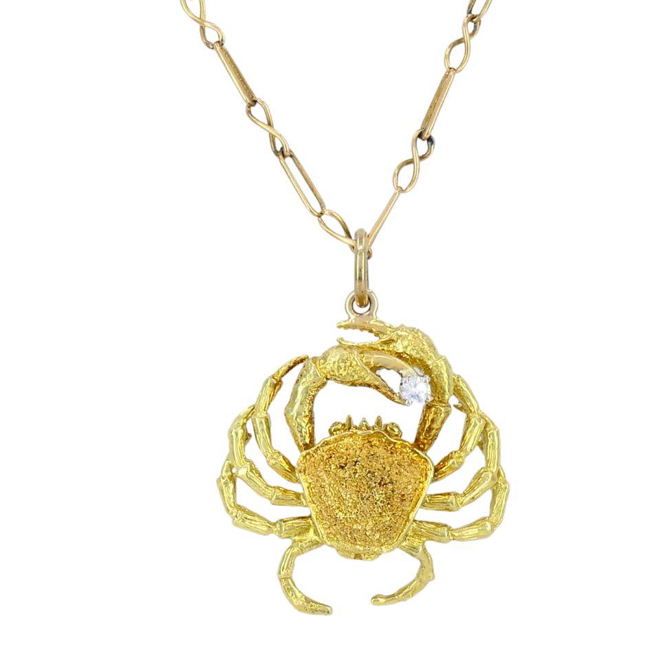 George Lederman Collier pendentif crabe cancer en or 18k avec diamants Bon état - En vente à Beverly Hills, CA