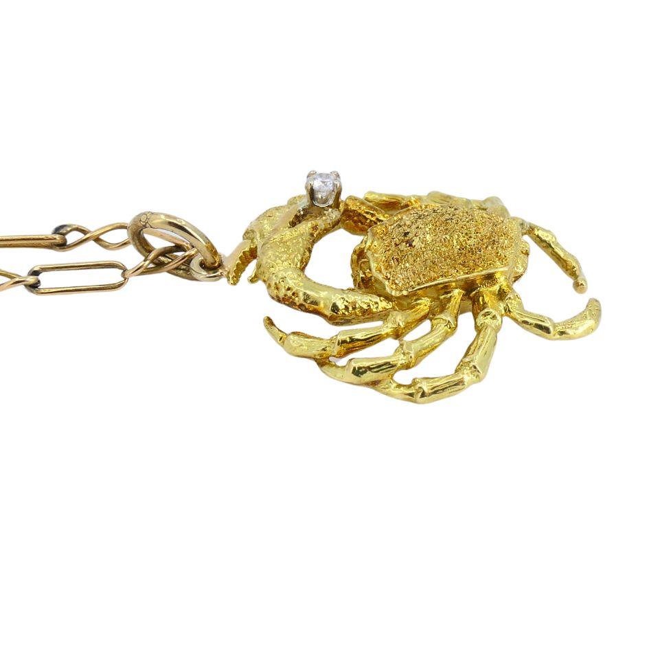 George Lederman Collier pendentif crabe cancer en or 18k avec diamants en vente 2