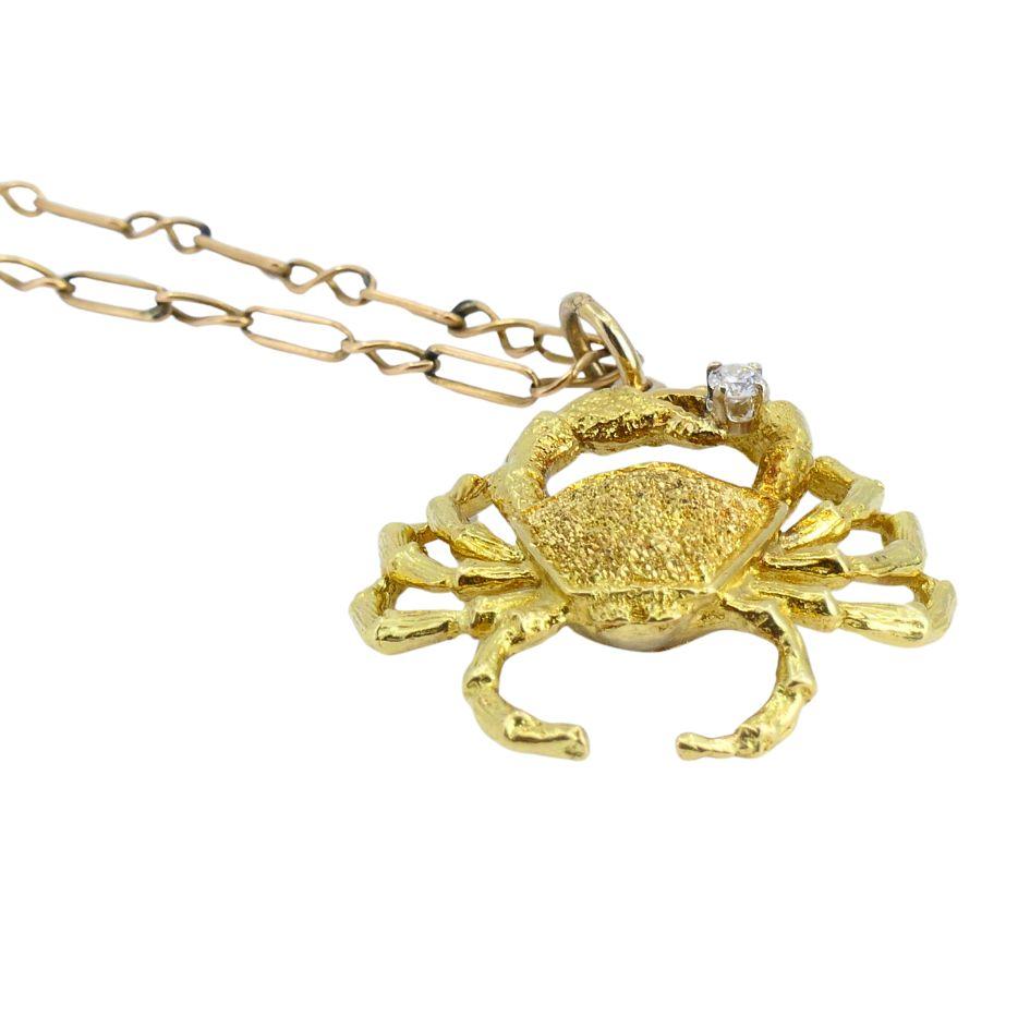 George Lederman Collier pendentif crabe cancer en or 18k avec diamants en vente 3
