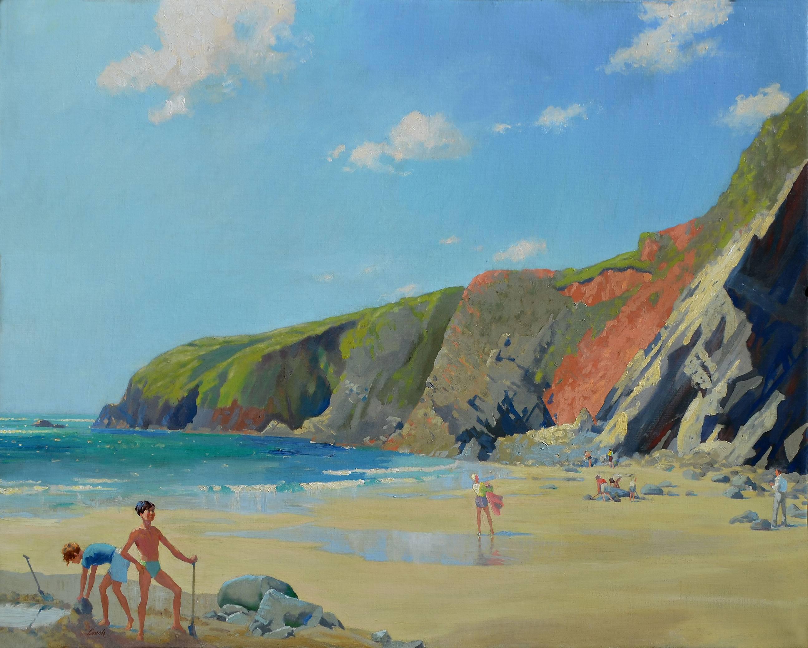 George Leech Landscape Painting – Pembrokeshire- Küste, Ölgemälde für British Railways-Poster, Mitte des 20. Jahrhunderts