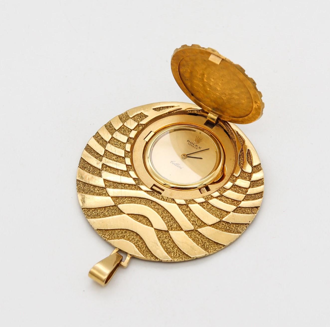 Modernist George L'Enfant 1970 For Rolex Watch Very Rare Op-Art Pendant 18Kt Yellow Gold For Sale