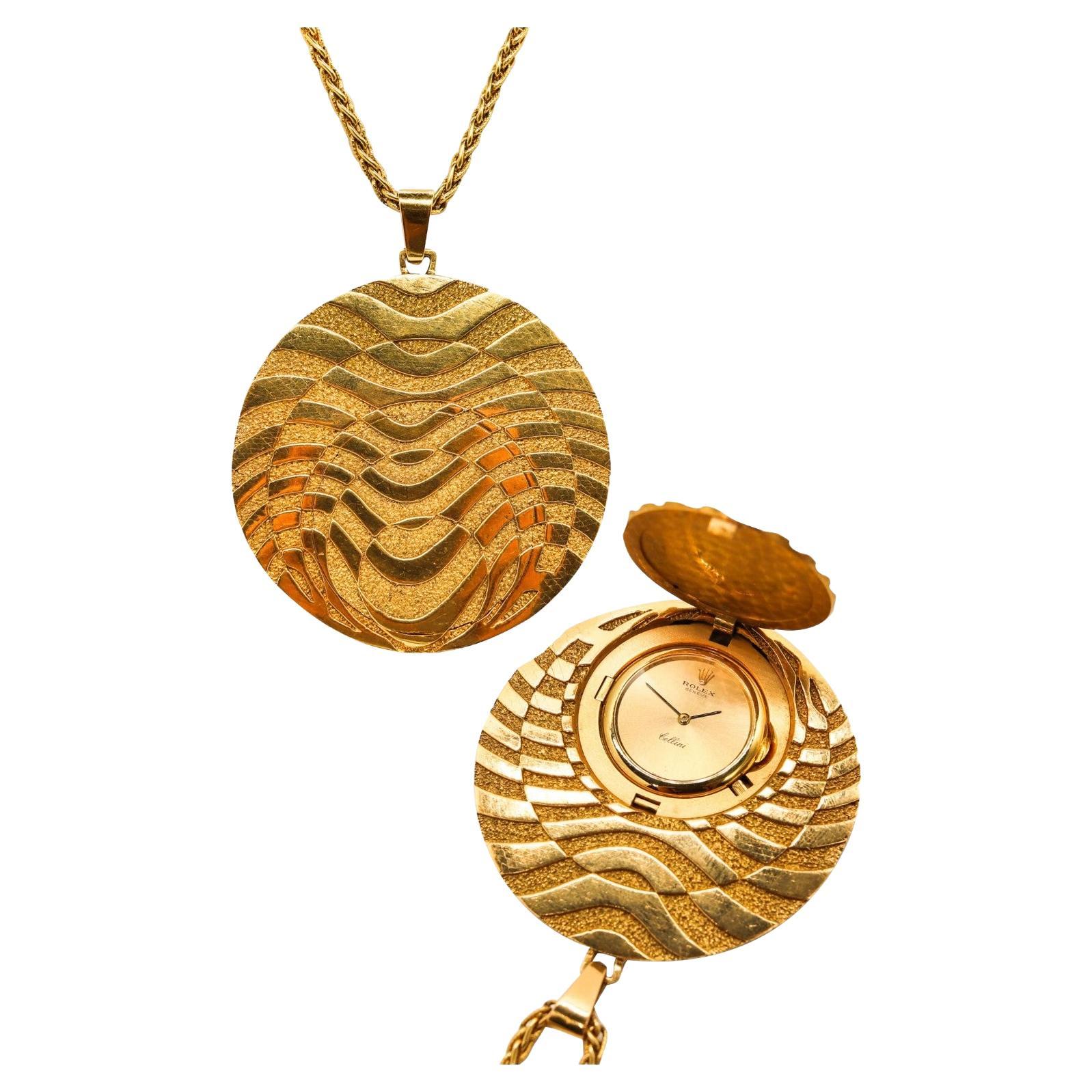 George L'Enfant 1970 For Rolex Watch Very Rare Op-Art Pendant 18Kt Yellow Gold For Sale