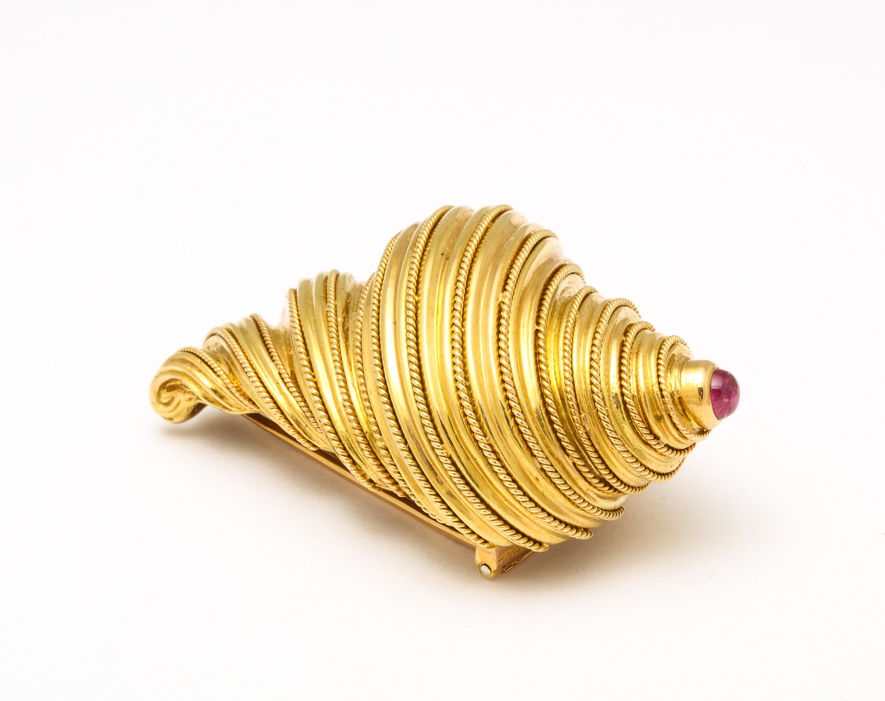 Contemporary George Lenfant Spiral Shell with Cabochon Ruby Tip