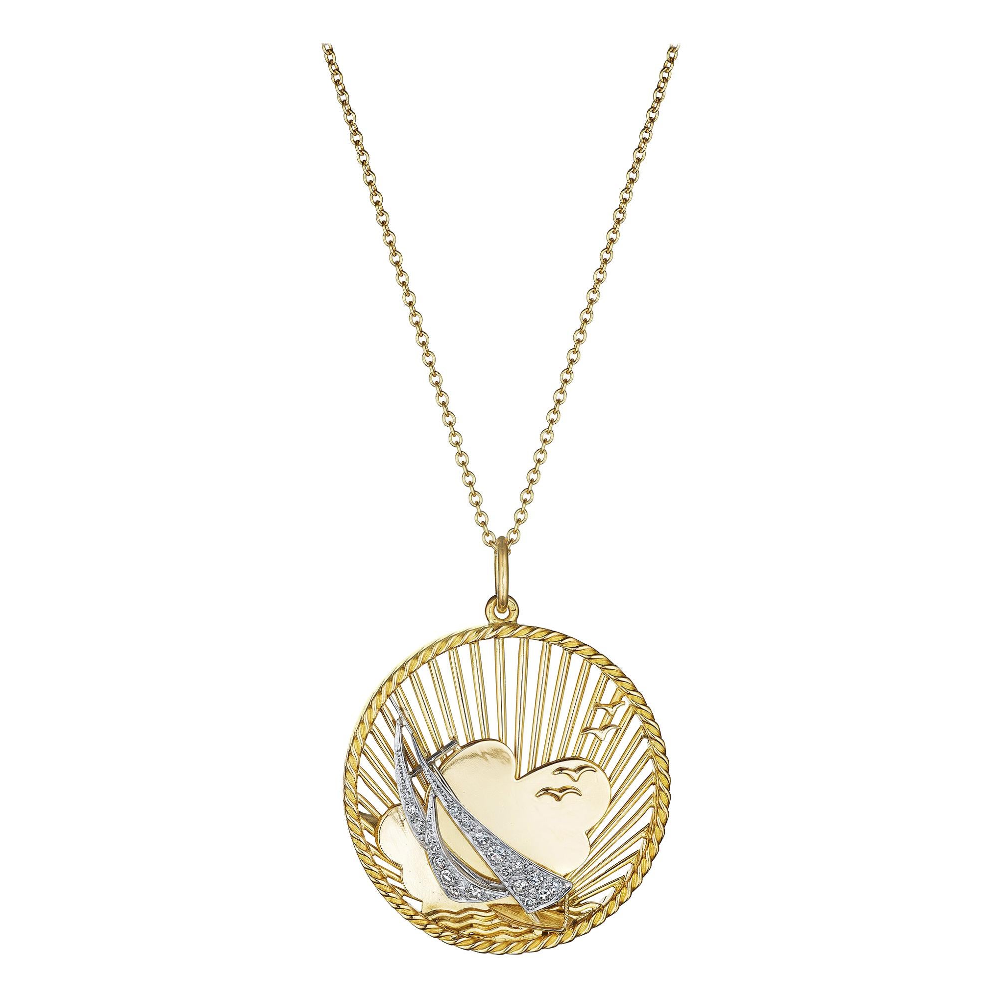 George L'Enfant Tiffany & Co. Mid-Century Diamond Gold Sailboat Charm Necklace