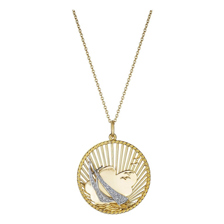 George L'Enfant Tiffany and Co. Mid-Century Diamond Gold Sailboat Charm ...