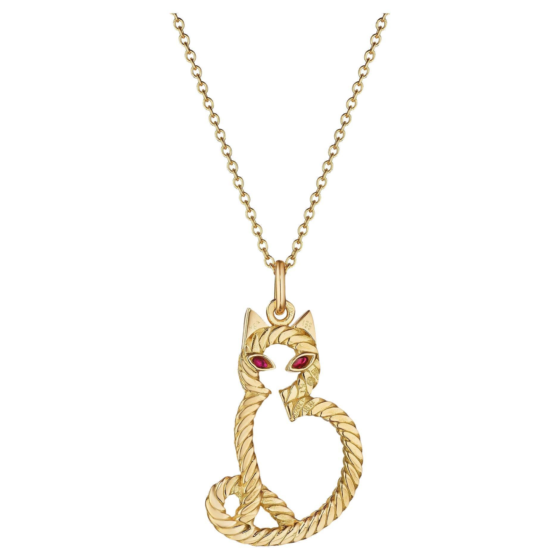 George L'Enfant Van Cleef & Arpels Ruby Gold Cat Silhouette Pendant Necklace  For Sale