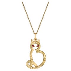 George L'Enfant Van Cleef & Arpels Ruby Gold Cat Silhouette Pendant Necklace 