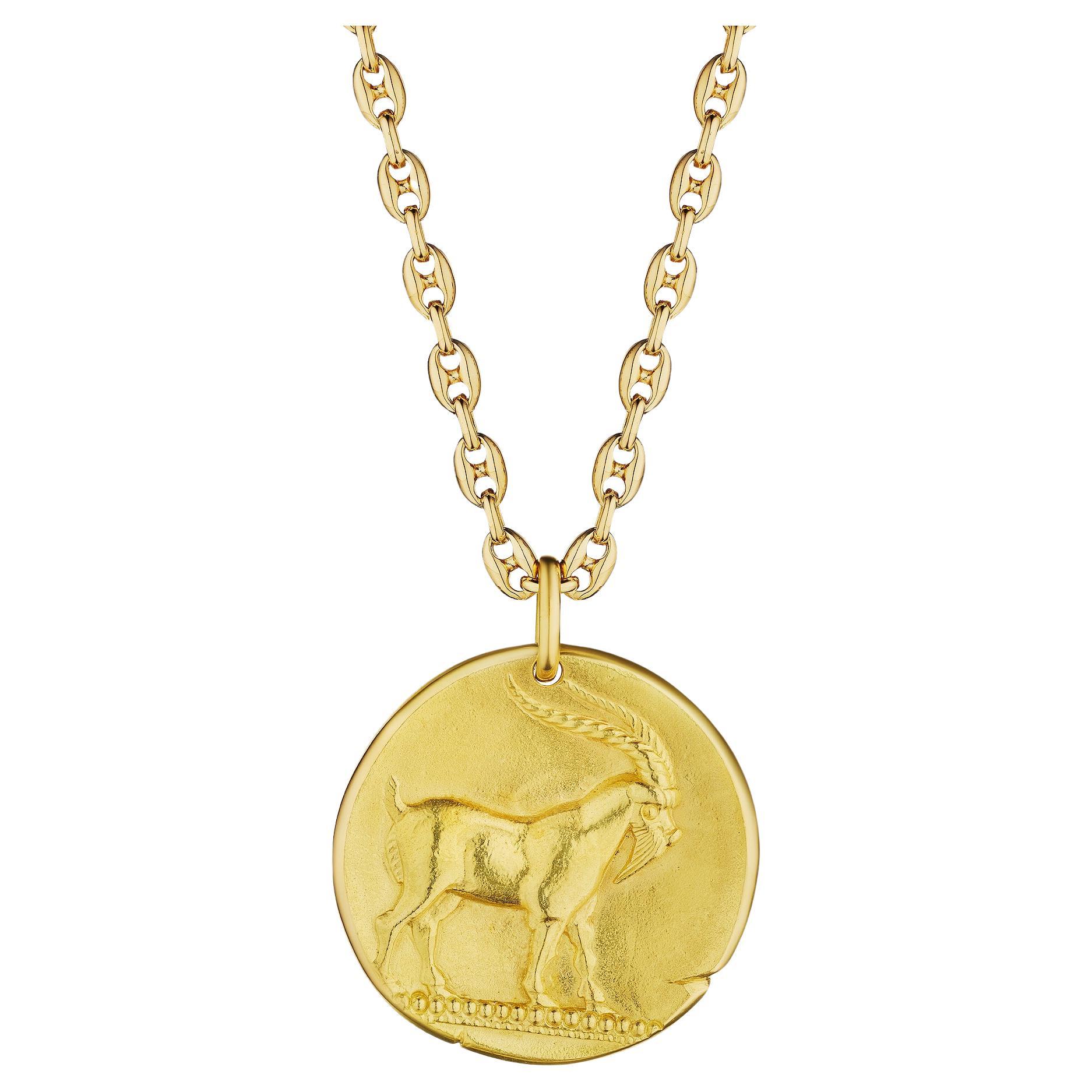 Van Cleef & Arpels George L'Enfant Vintage Capricorn Zodiac Gold Charm Pendant   For Sale