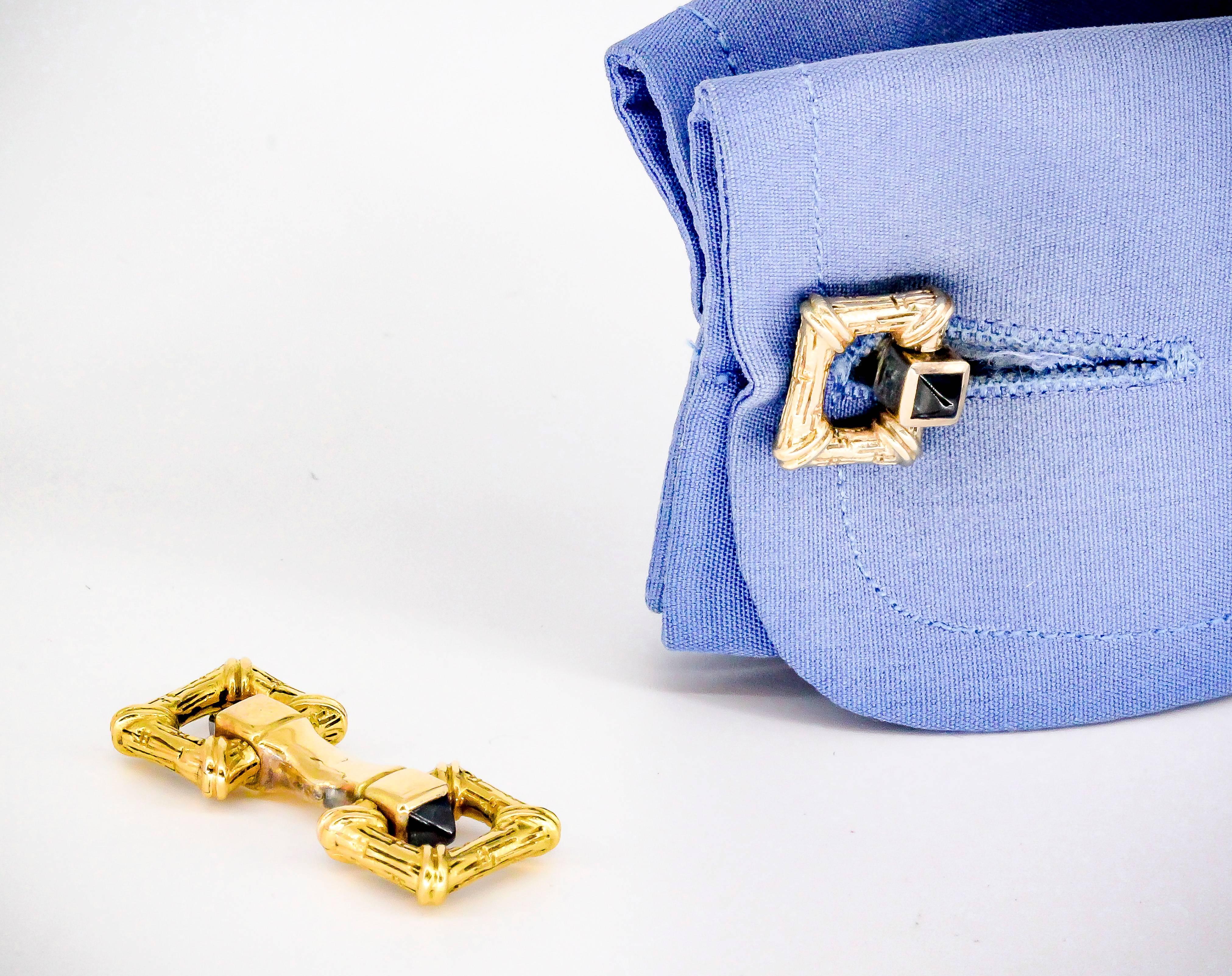 George L'Enfant Sapphire and Gold Bamboo Folding Cufflinks 2