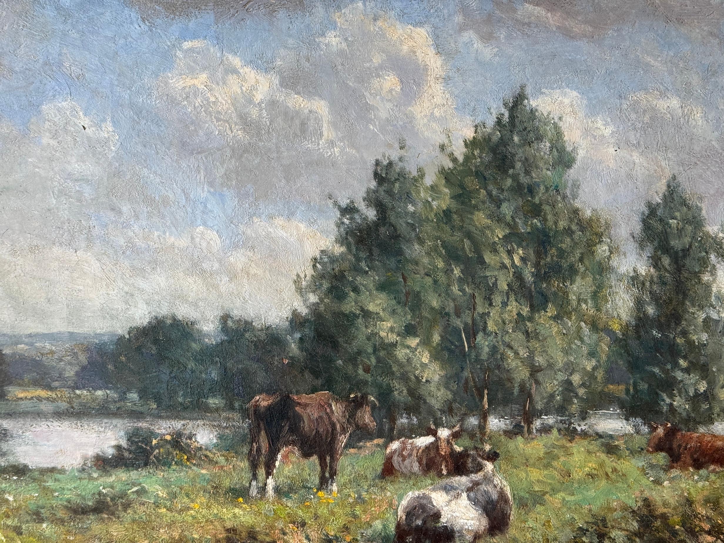 Paisaje impresionista inglés con vacas y árboles en verano - Painting de George Léon Little 