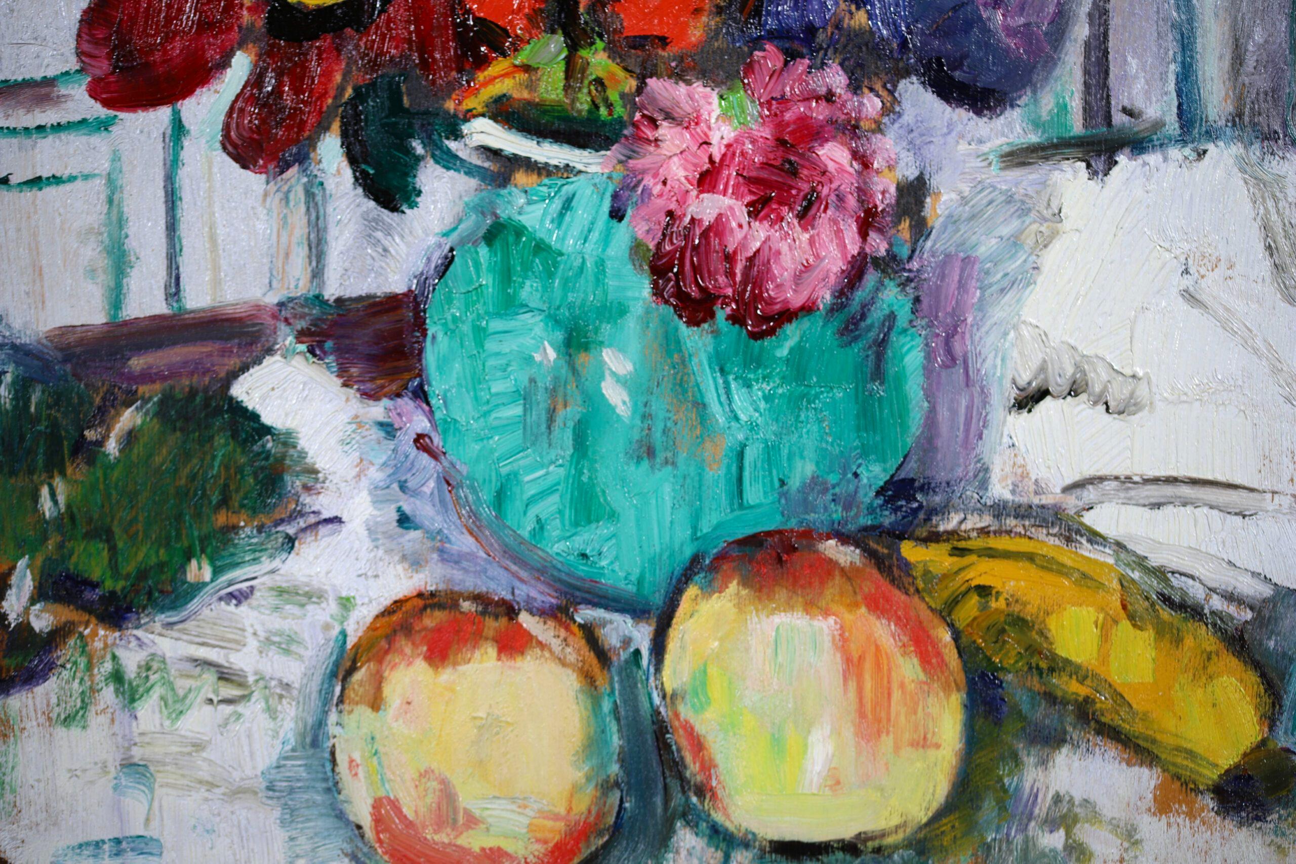 Blumen und Früchte – farbenfrohes Stillleben, Ölgemälde von George Leslie Hunter im Angebot 10