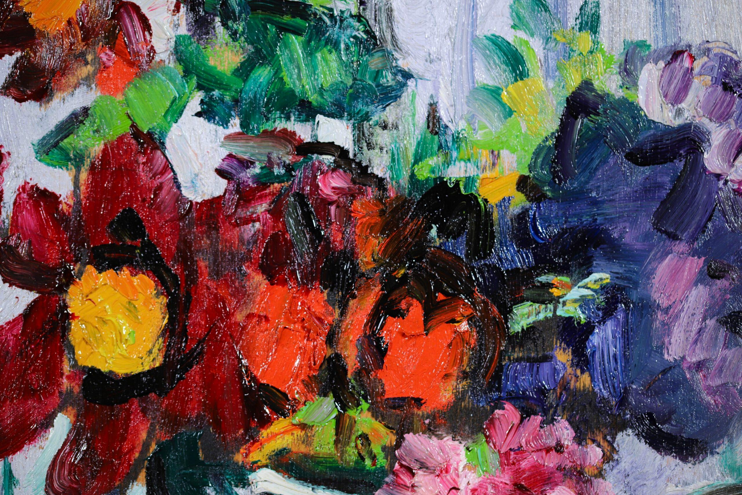Blumen und Früchte – farbenfrohes Stillleben, Ölgemälde von George Leslie Hunter im Angebot 11