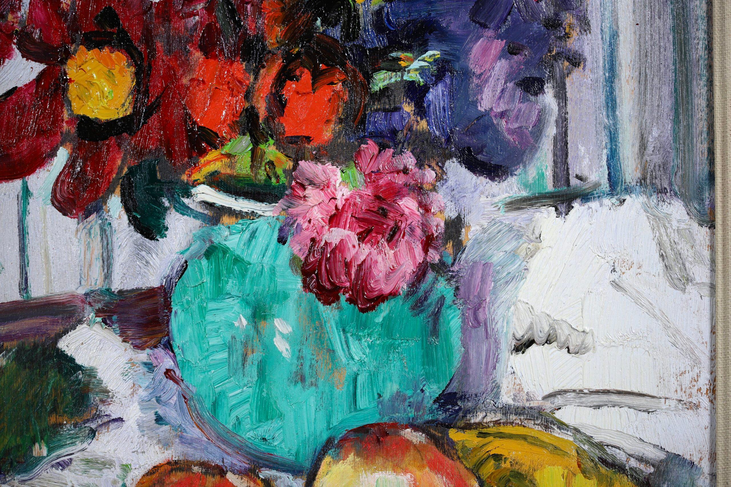 Blumen und Früchte – farbenfrohes Stillleben, Ölgemälde von George Leslie Hunter im Angebot 6