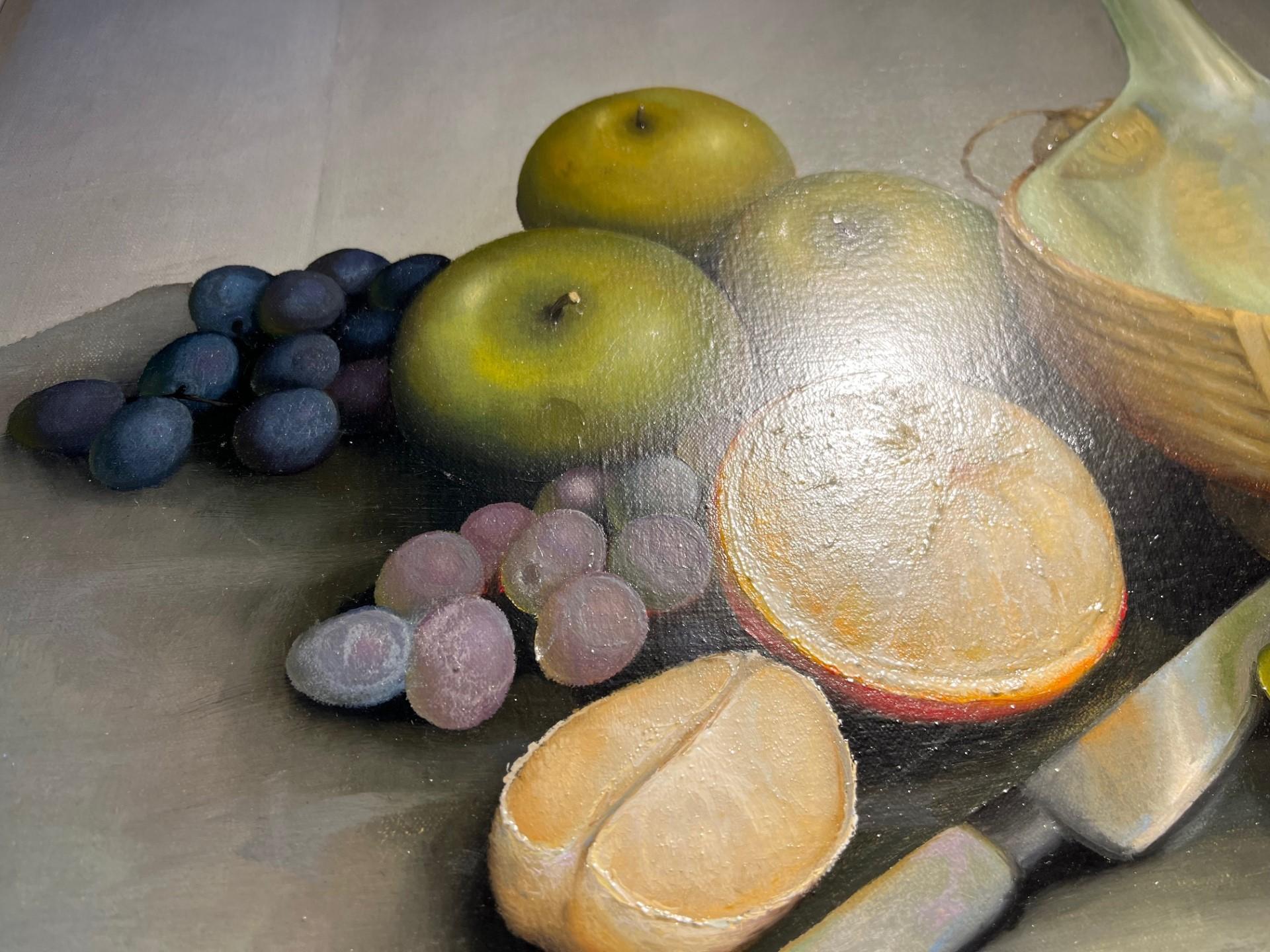 Nature morte de  Divers fruits et carafe de vin Grande peinture à l'huile encadrée - Painting de George Leslie Reekie