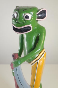 George Lilanga African Art Green Figure Wood Enamel Sculpture