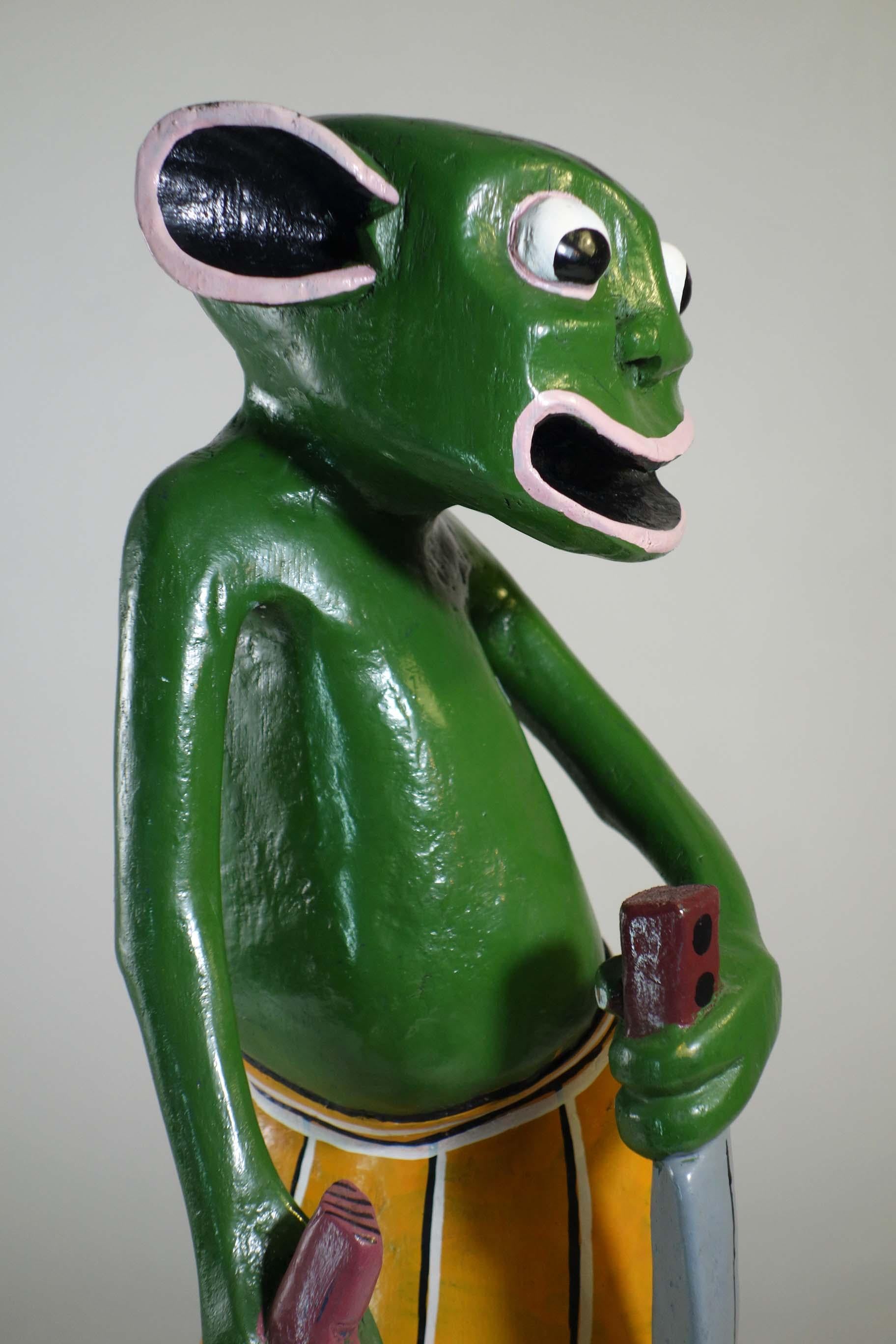George Lilanga Afrikanische Kunst Grüne Figur Holz-Emaille-Skulptur im Zustand „Gut“ im Angebot in Brescia, IT