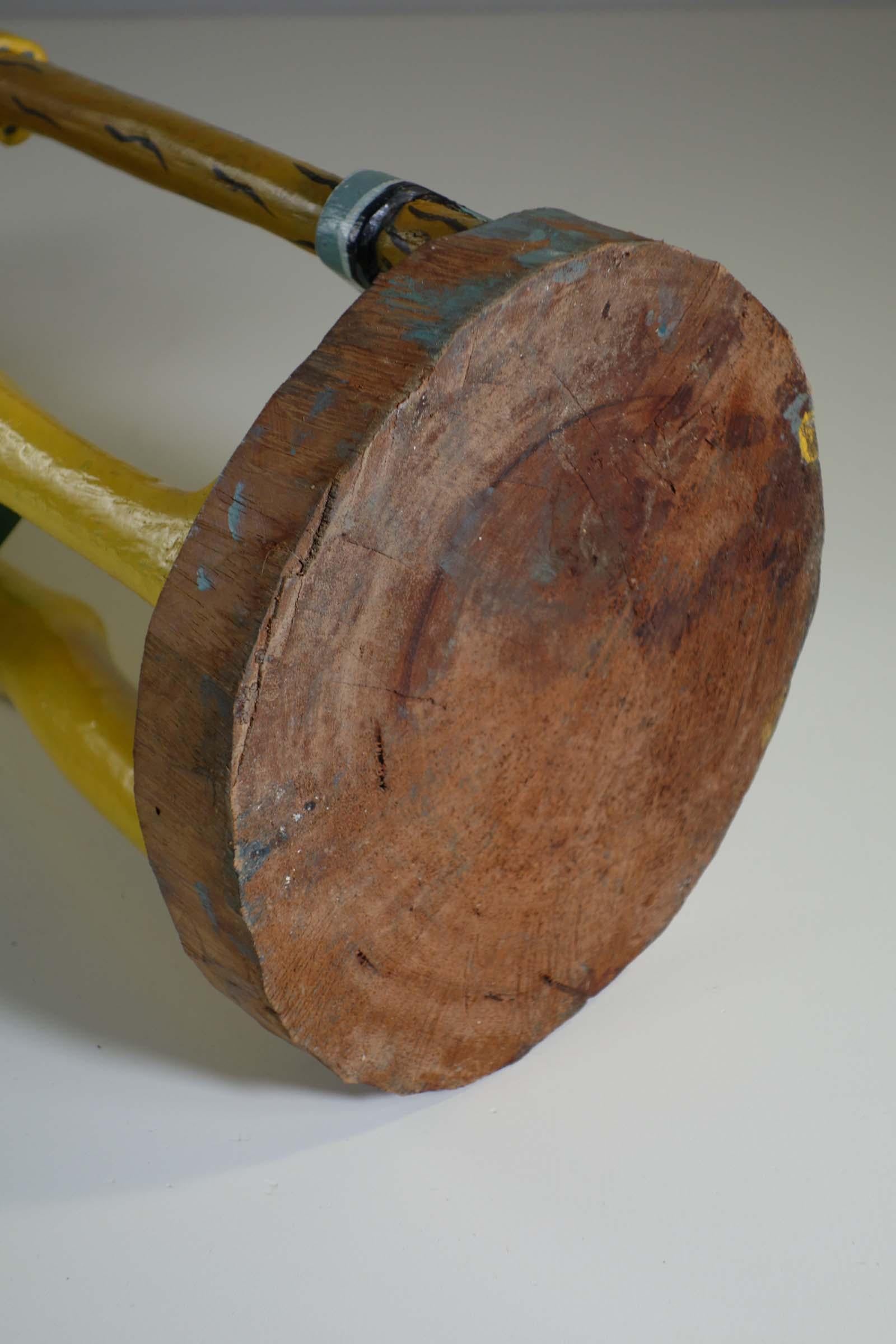 George Lilanga African Art Yellow Figure Wood Enamel Sculpture For Sale 4