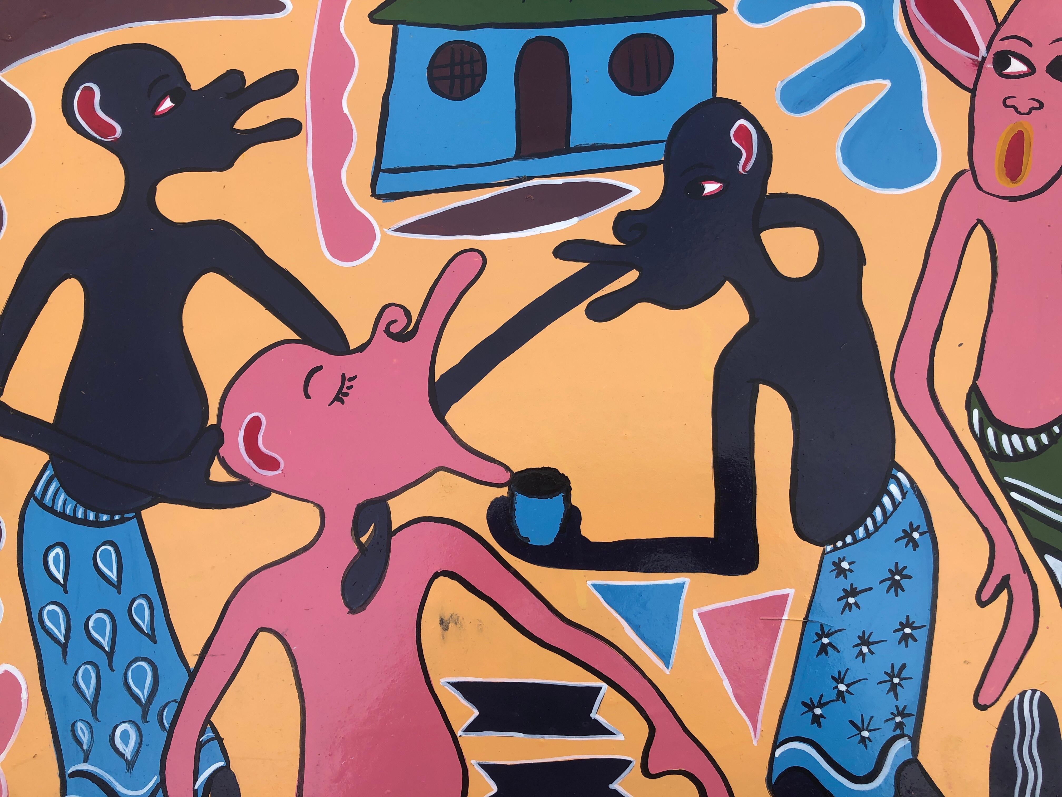 African tribal dance acrylic on board painting Africa For Sale 2