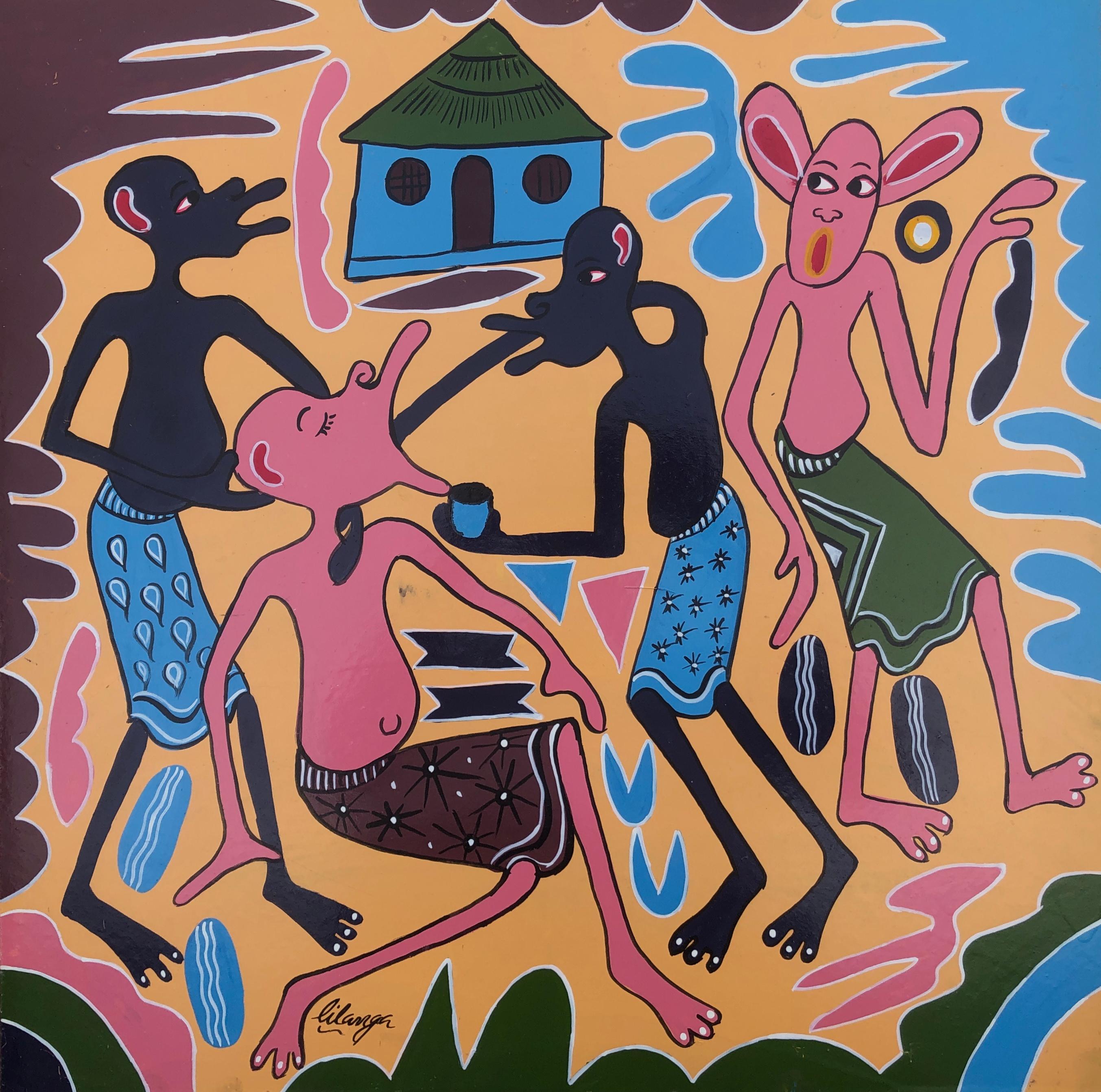 African tribal dance acrylic on board painting Africa