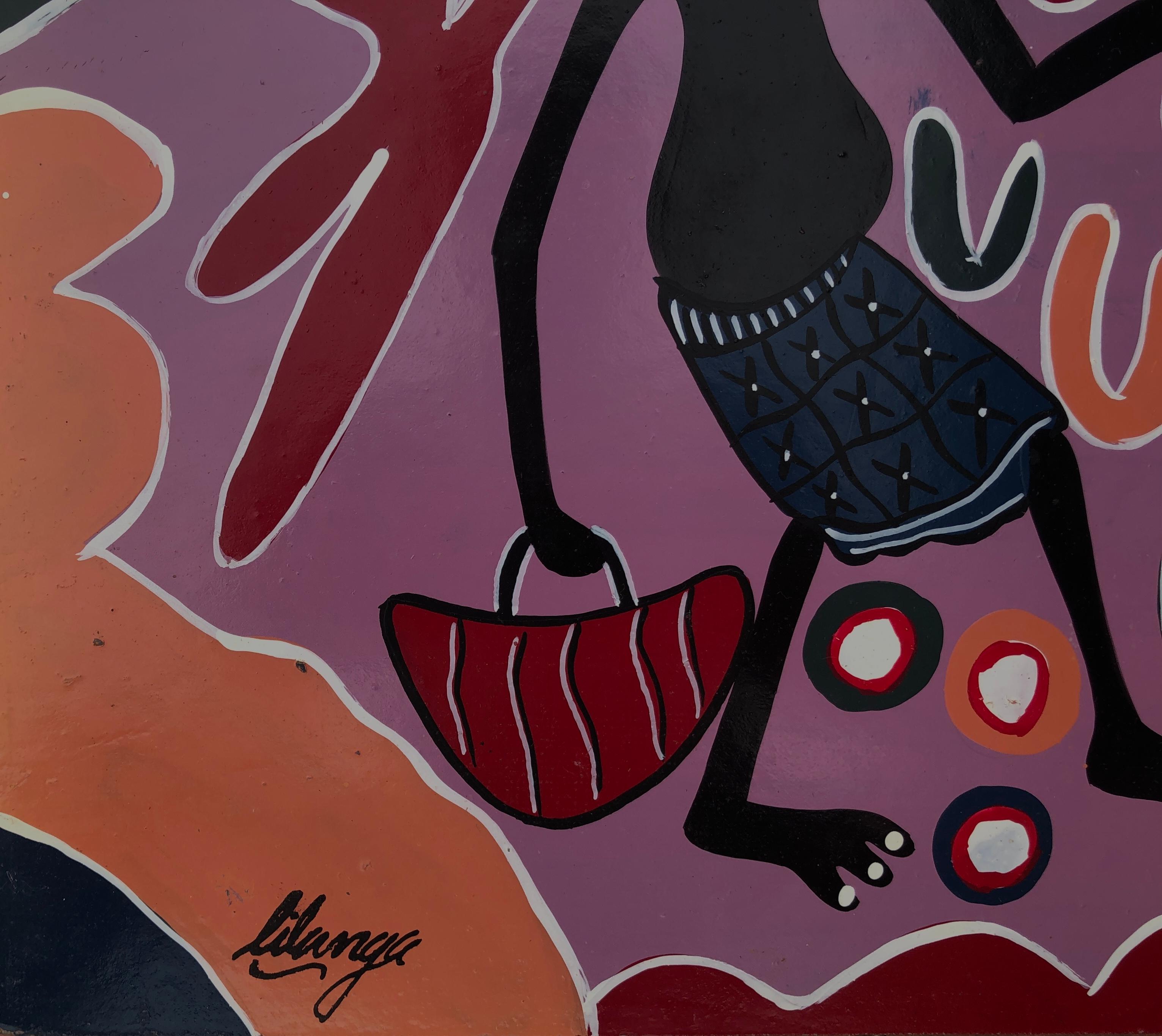 African tribal dance acrylic on board painting - Painting by George Lilanga