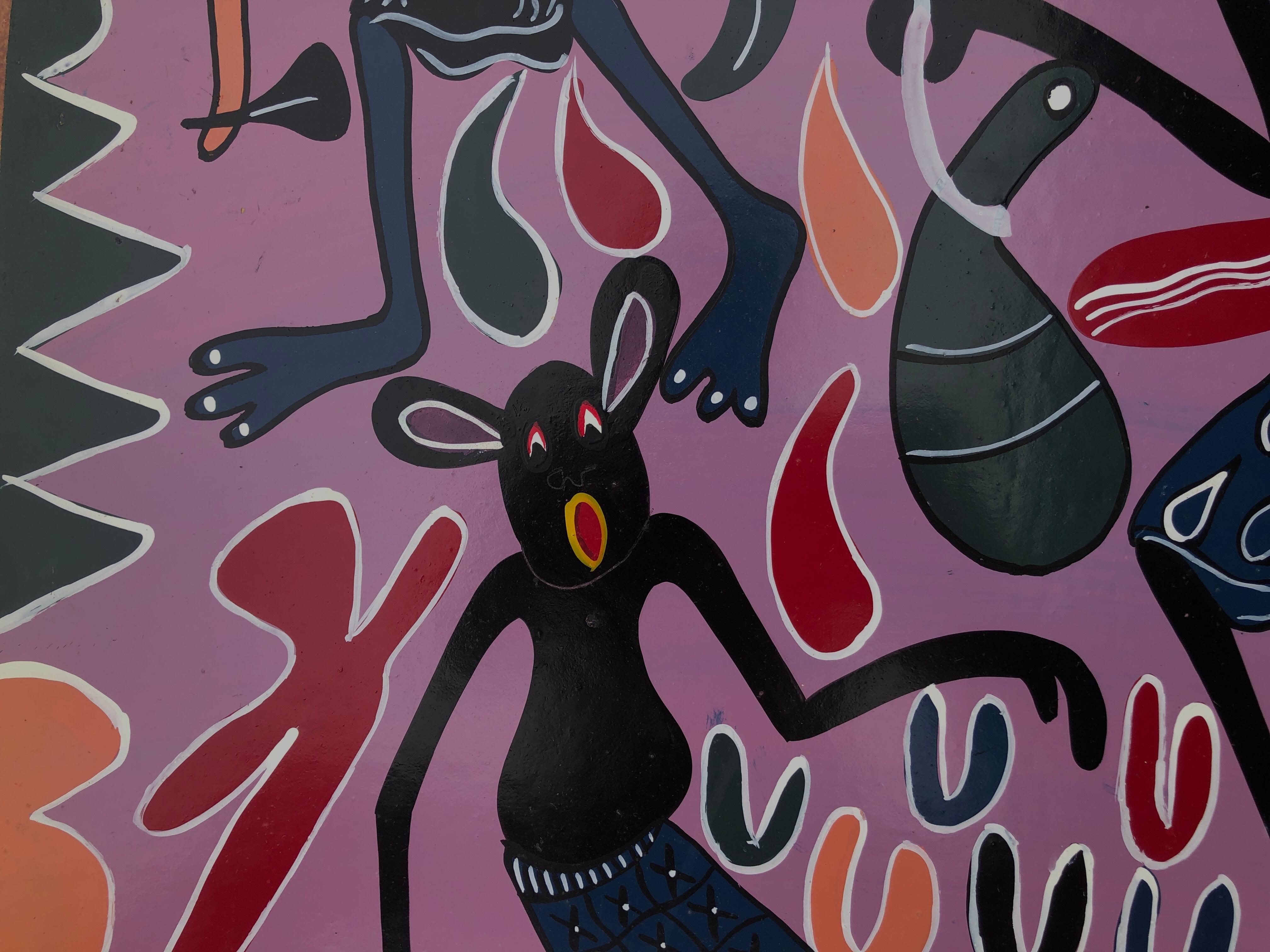 African tribal dance acrylic on board painting - Tribal Painting by George Lilanga