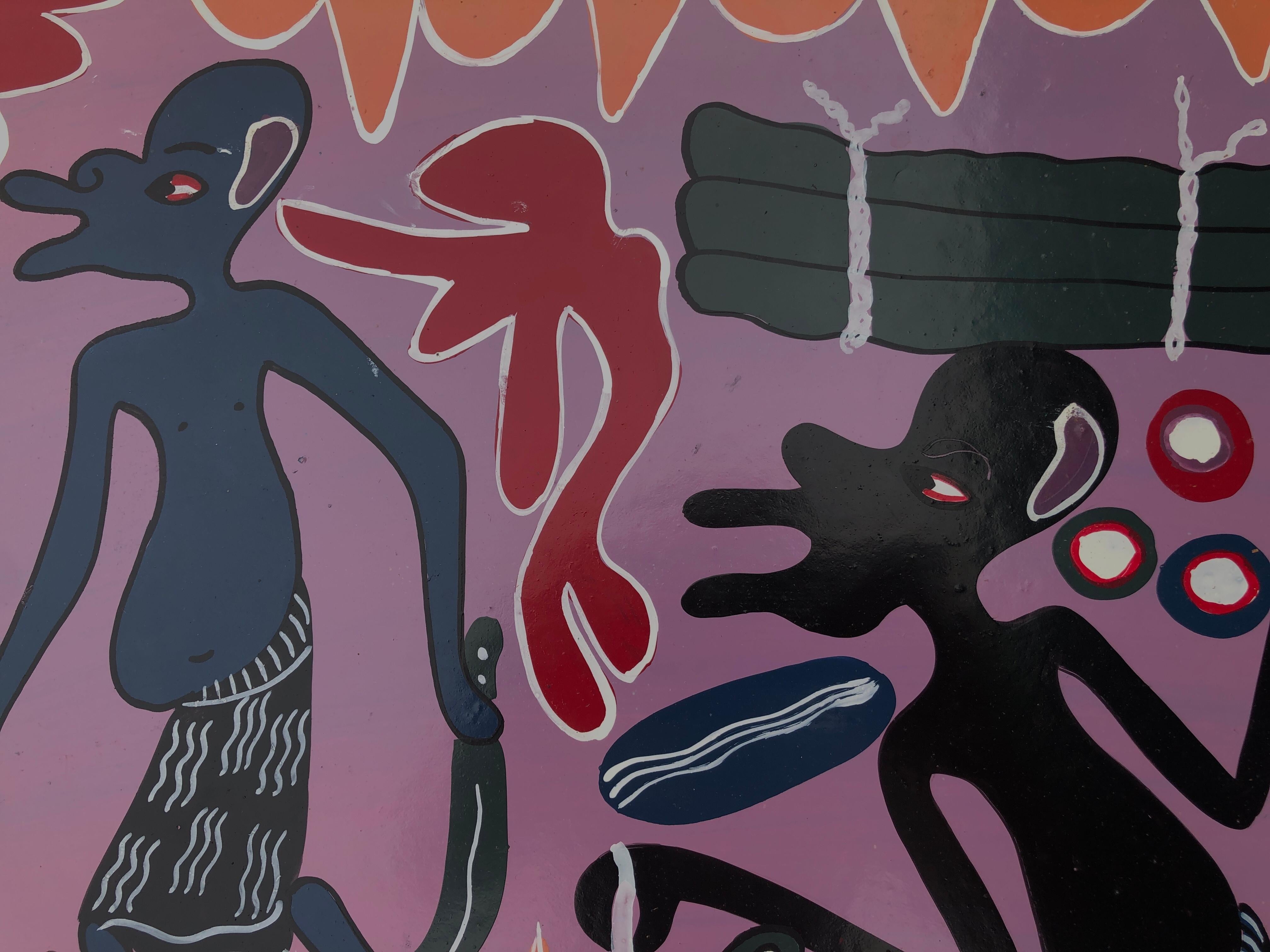 George Lilanga (1934-2005) - Tribal dance - Acrylic on board
Painting size 61x61 cm.
Frameless.

George Lilanga was born in 1934 in the city of Kikwetu, in the southeast of Tanzania and died in 2005, also in Tanzania, in Dar-es-Salaam. Like most