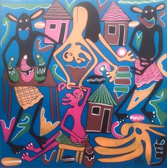 African tribal dance acrylic on board painting