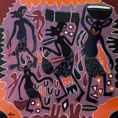 Danza tribal africana pintura acrílica sobre tabla