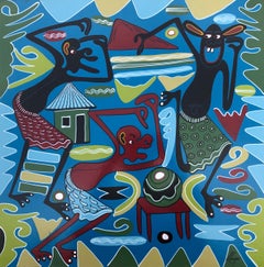 African tribal dance acrylic on board painting
