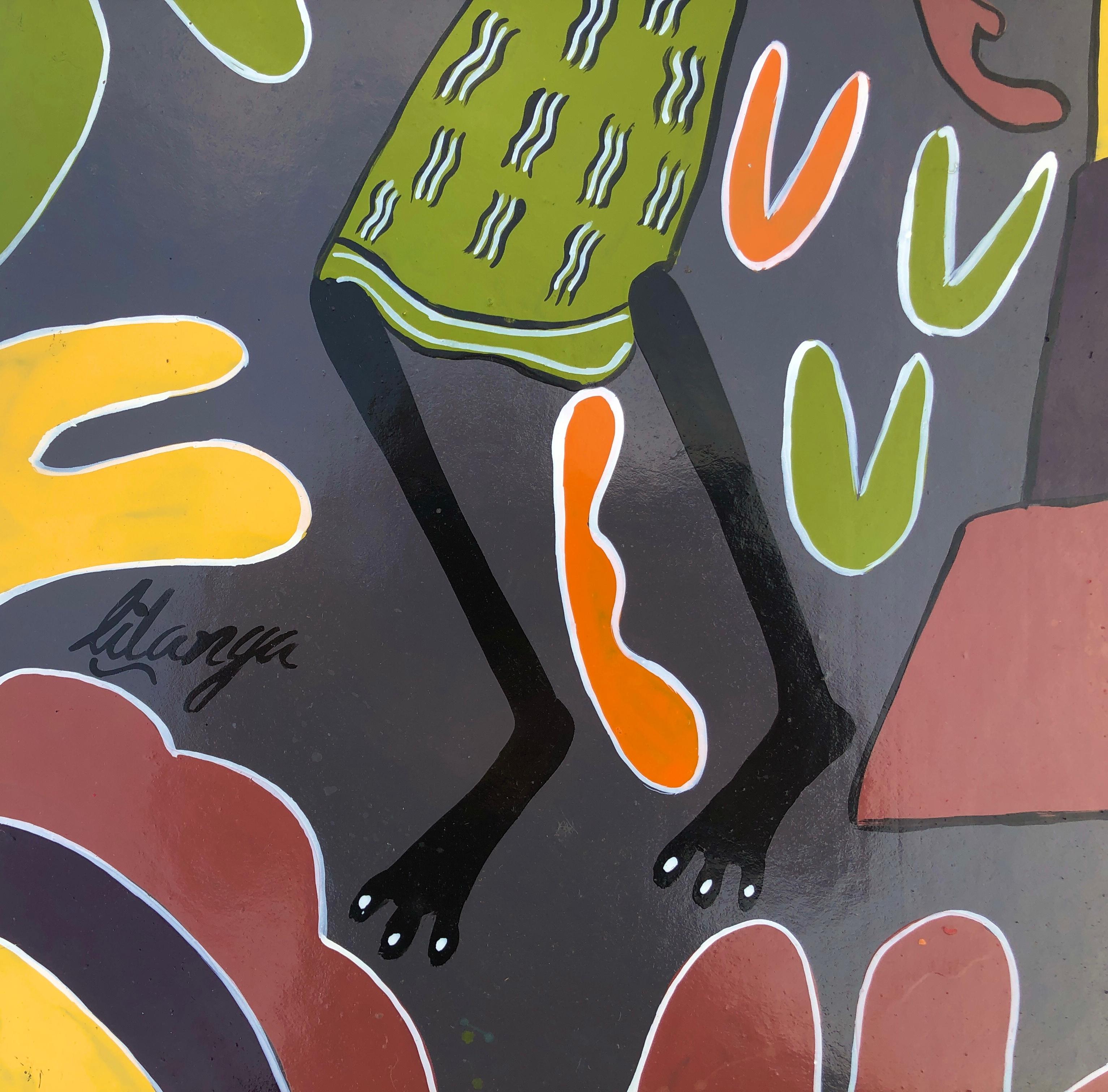 The African dentist acrylic on board painting Africa - Painting by George Lilanga
