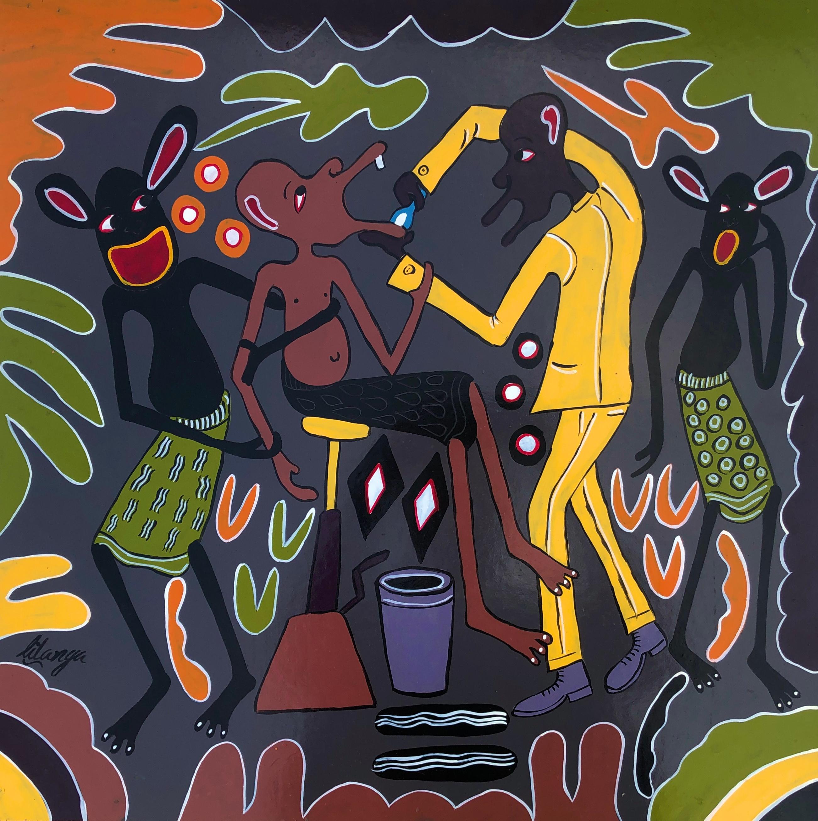 The African dentist acrylic on board painting Africa
