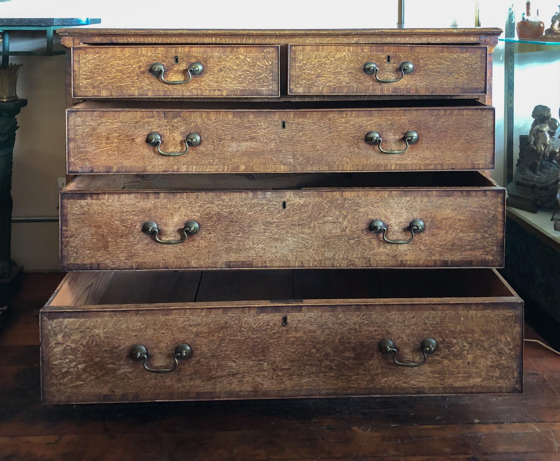 18th Century and Earlier George III / Chippendale Oak Chest of Drawers For Sale